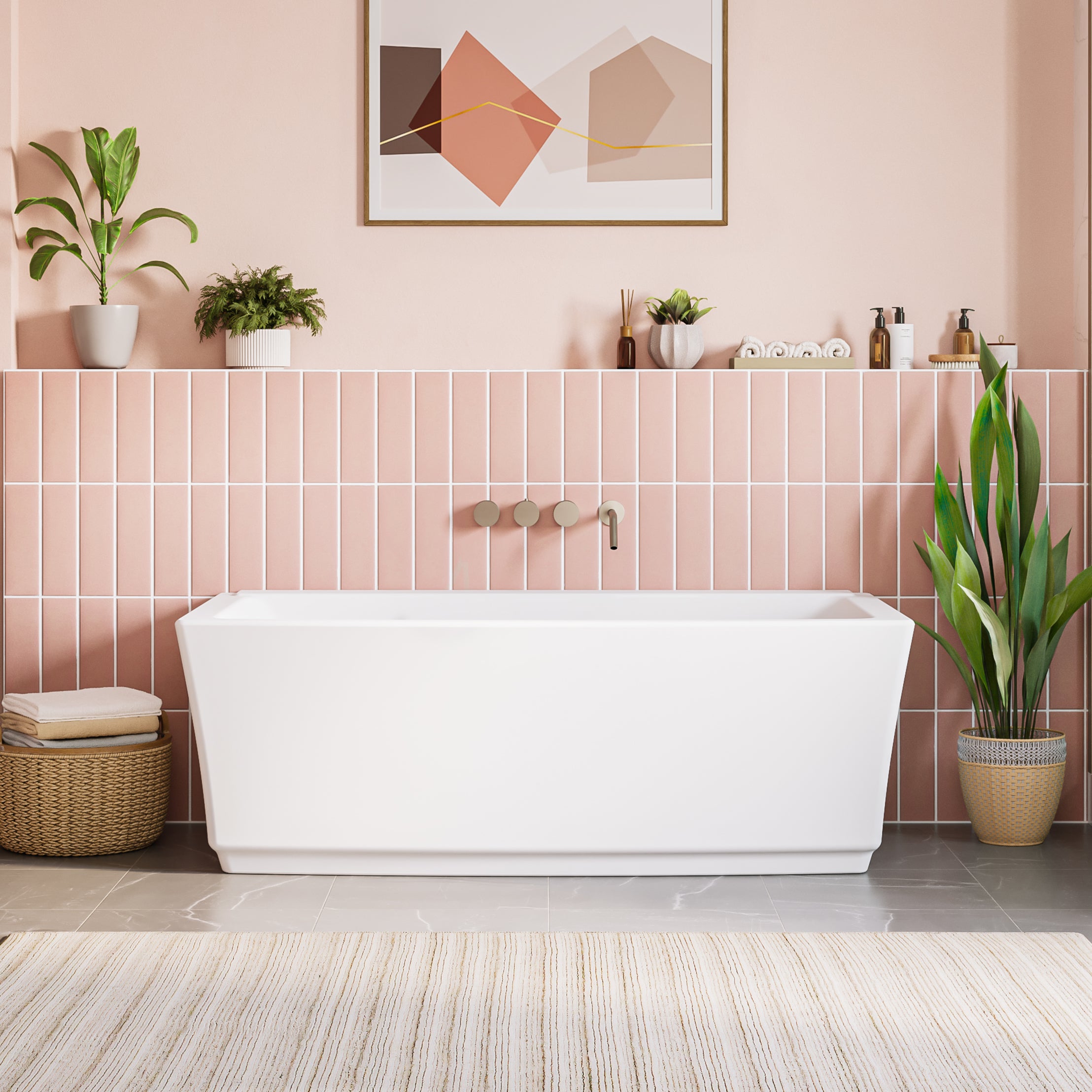 Liora 68 x 36-Inch Freestanding Bathtub Center Drain With Integrated Overflow | Alternative Image 01 | drain finish:Matte Black