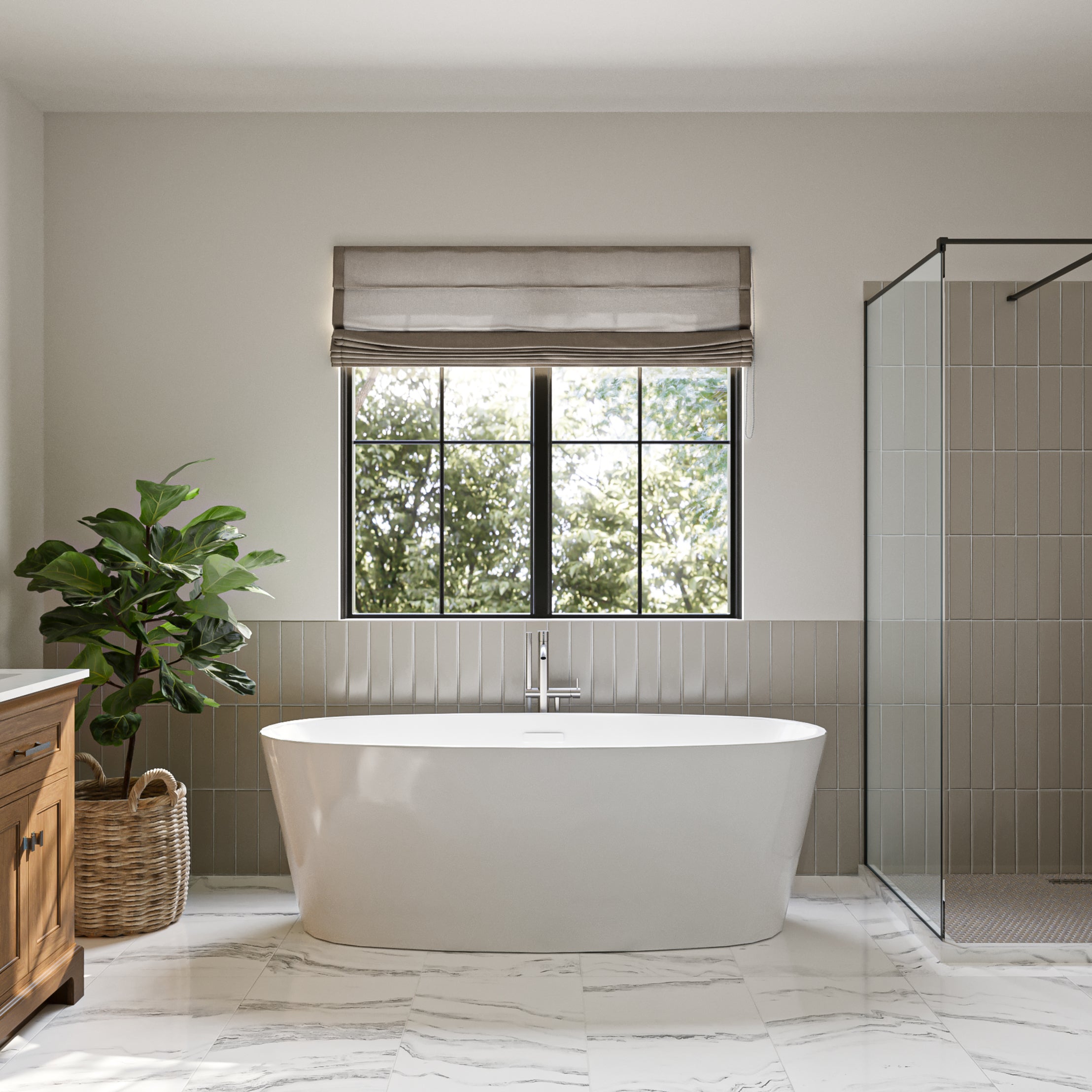 Brisa 68 x 31-Inch Freestanding Bathtub Center Drain With Integrated Overflow | Alternative Image 01 | drain finish:Chrome