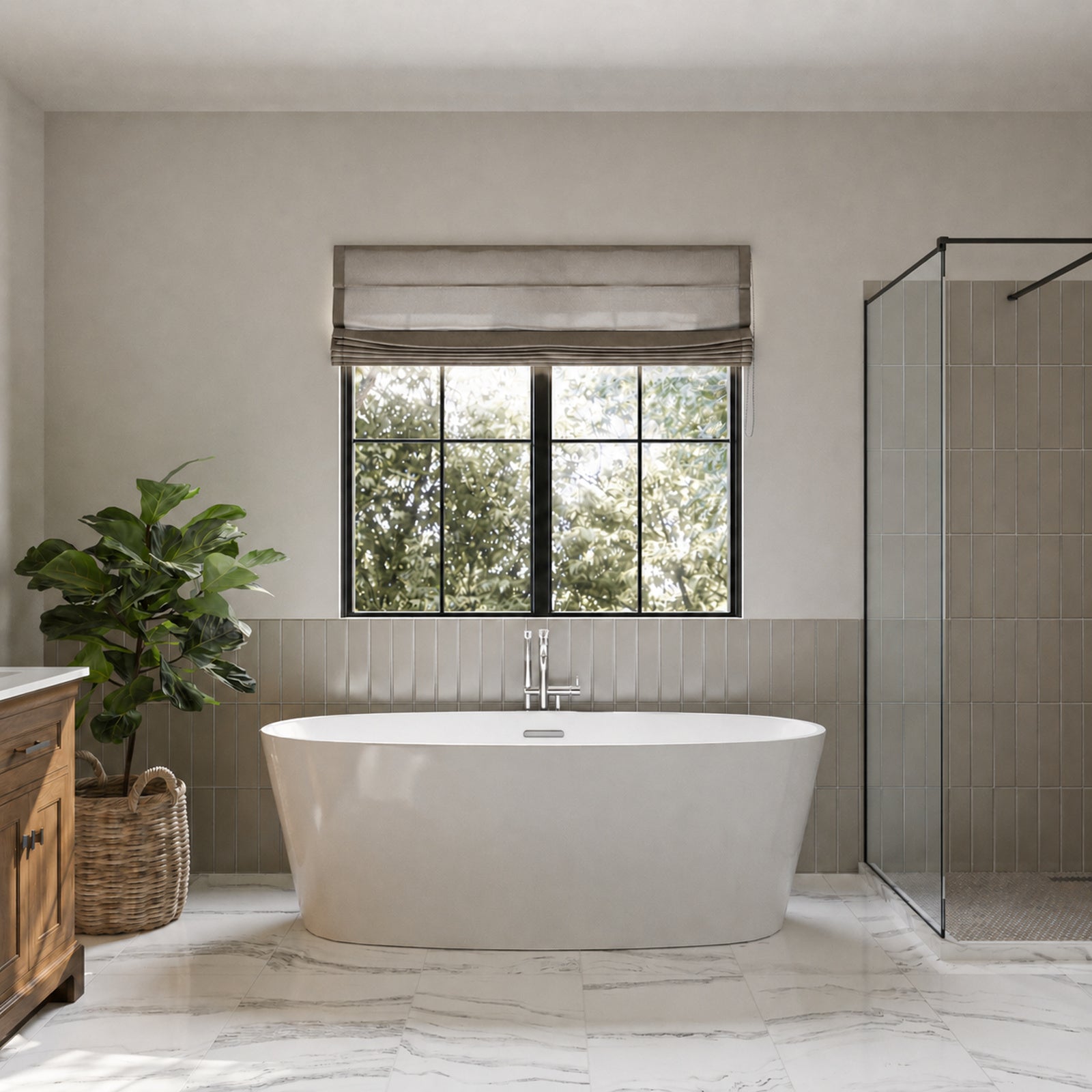 Brisa 68 x 31-Inch Freestanding Bathtub Center Drain With Integrated Overflow | Alternative Image 01 | drain finish:Polished Nickel