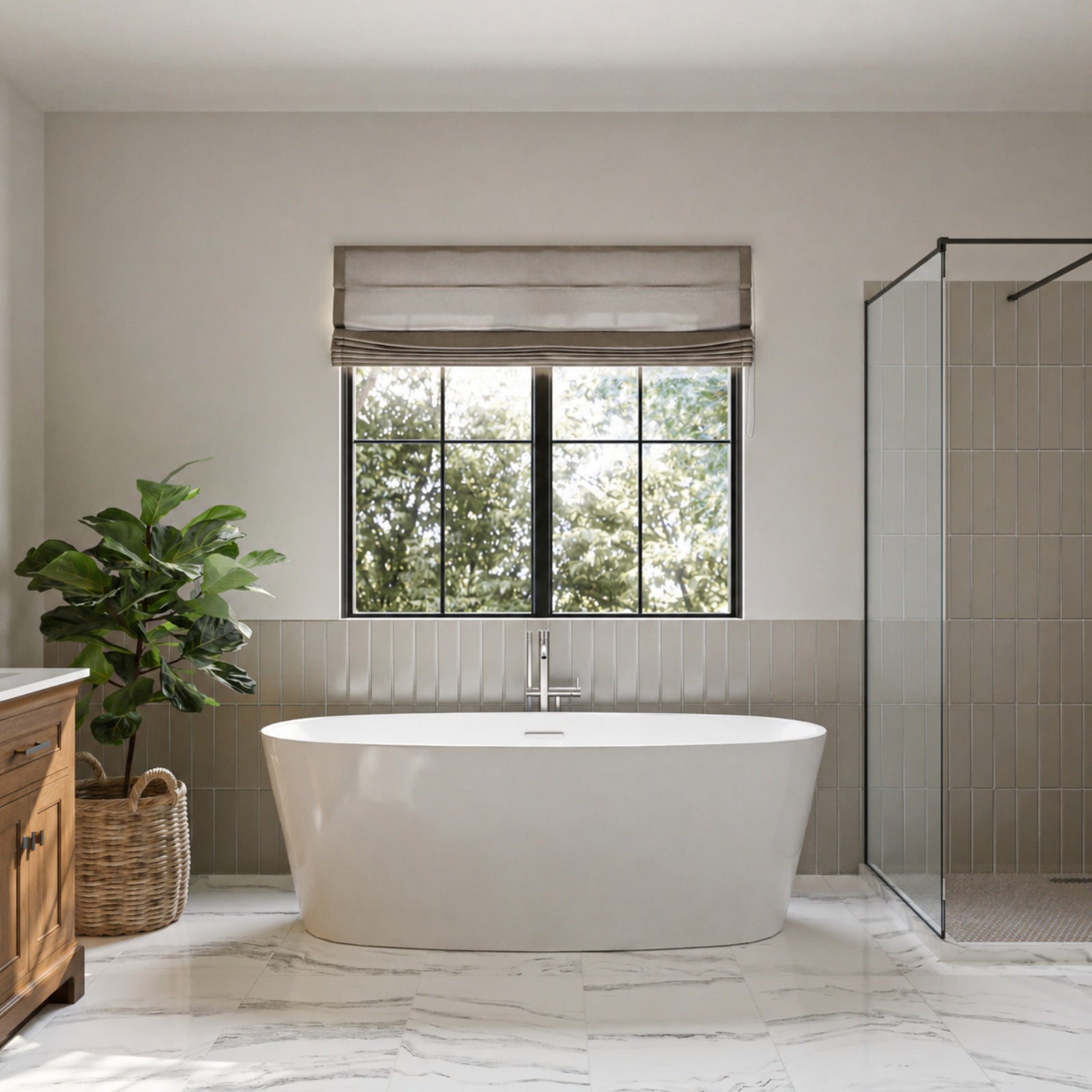 Brisa 68 x 31-Inch Freestanding Bathtub Center Drain With Integrated Overflow | Alternative Image 01 | drain finish:Brushed Nickel