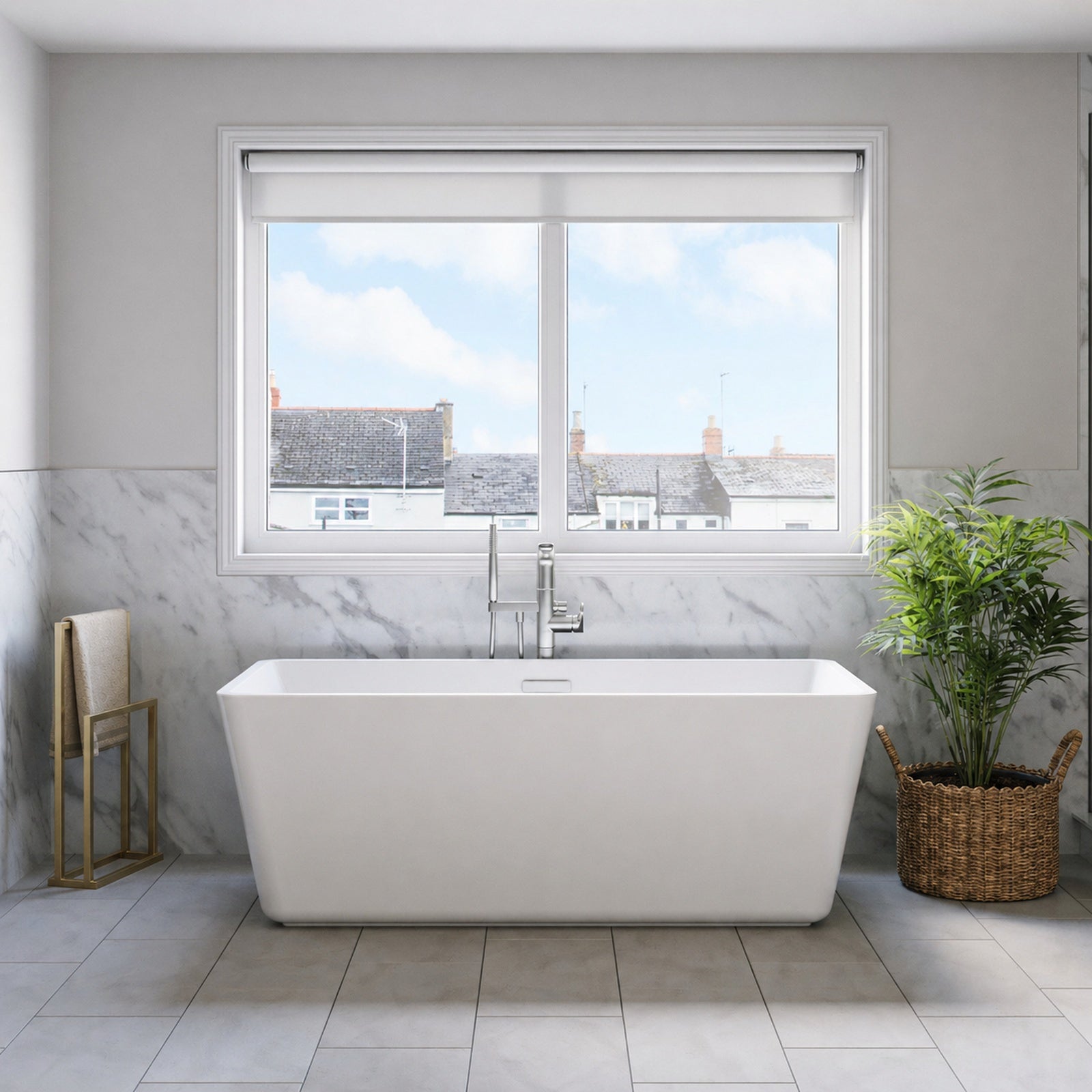Gavyn 63 x 30-Inch Rectangle Freestanding Bathtub Center Drain With Integrated Overflow | Alternative Image 01 | drain finish:Polished Nickel