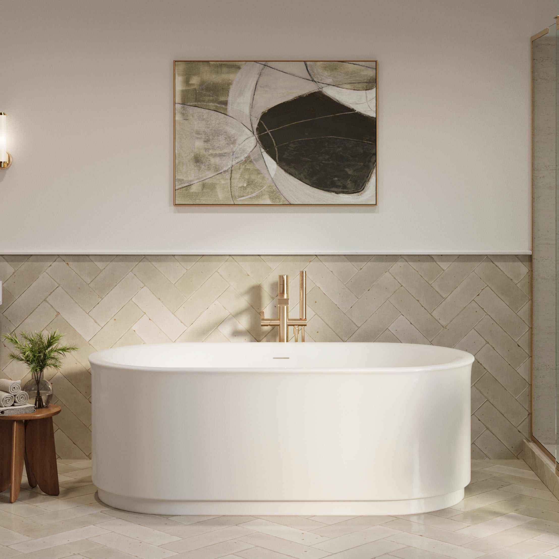 Elson 68 x 34-Inch Freestanding Bathtub Center Drain With Integrated Overflow | Alternative Image 01 | drain finish:Chrome