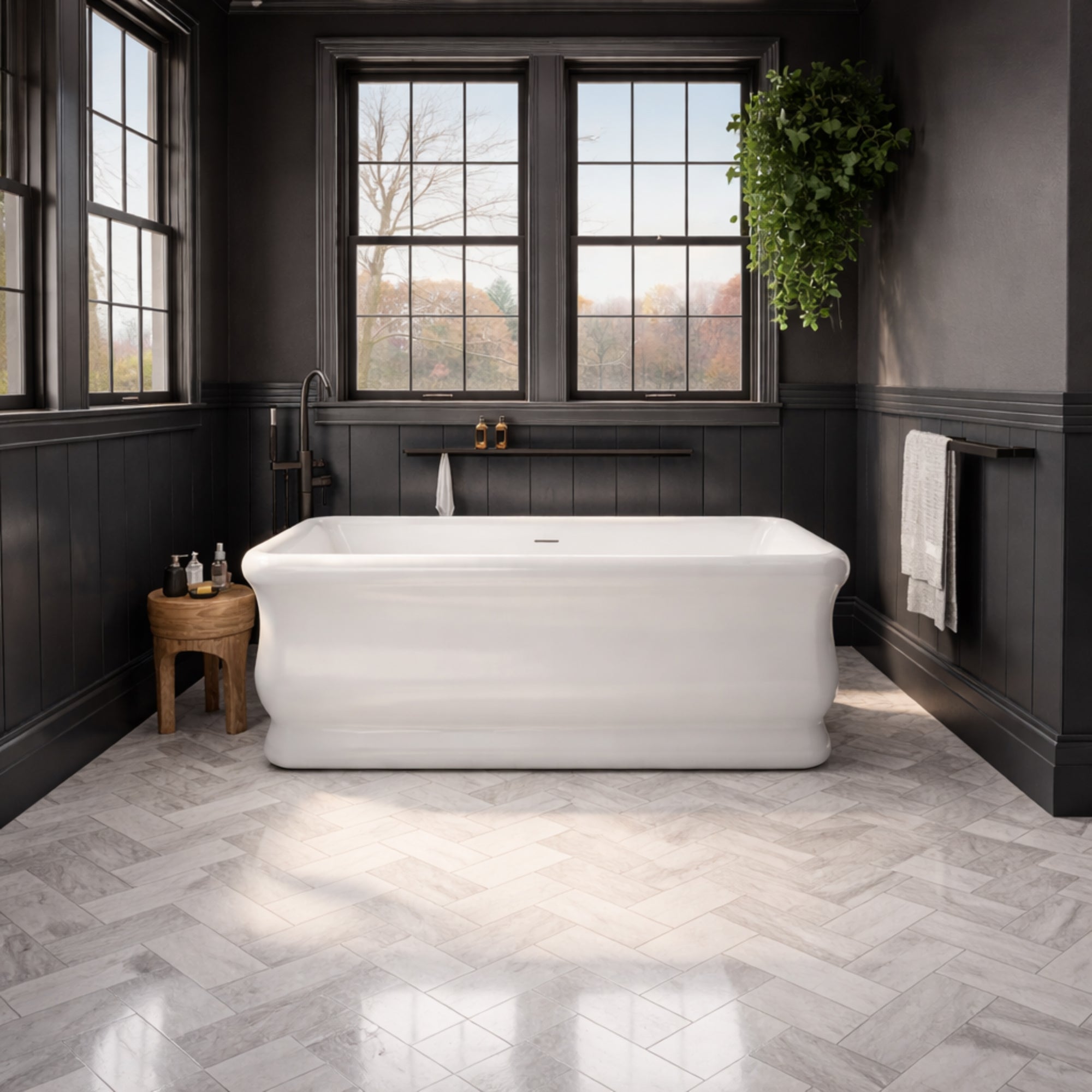 Kent 67 Inch Acrylic Double Ended Freestanding Tub - No Faucet Drillings | Alternative Image 01 | length:67 | drain finish:Matte Black
