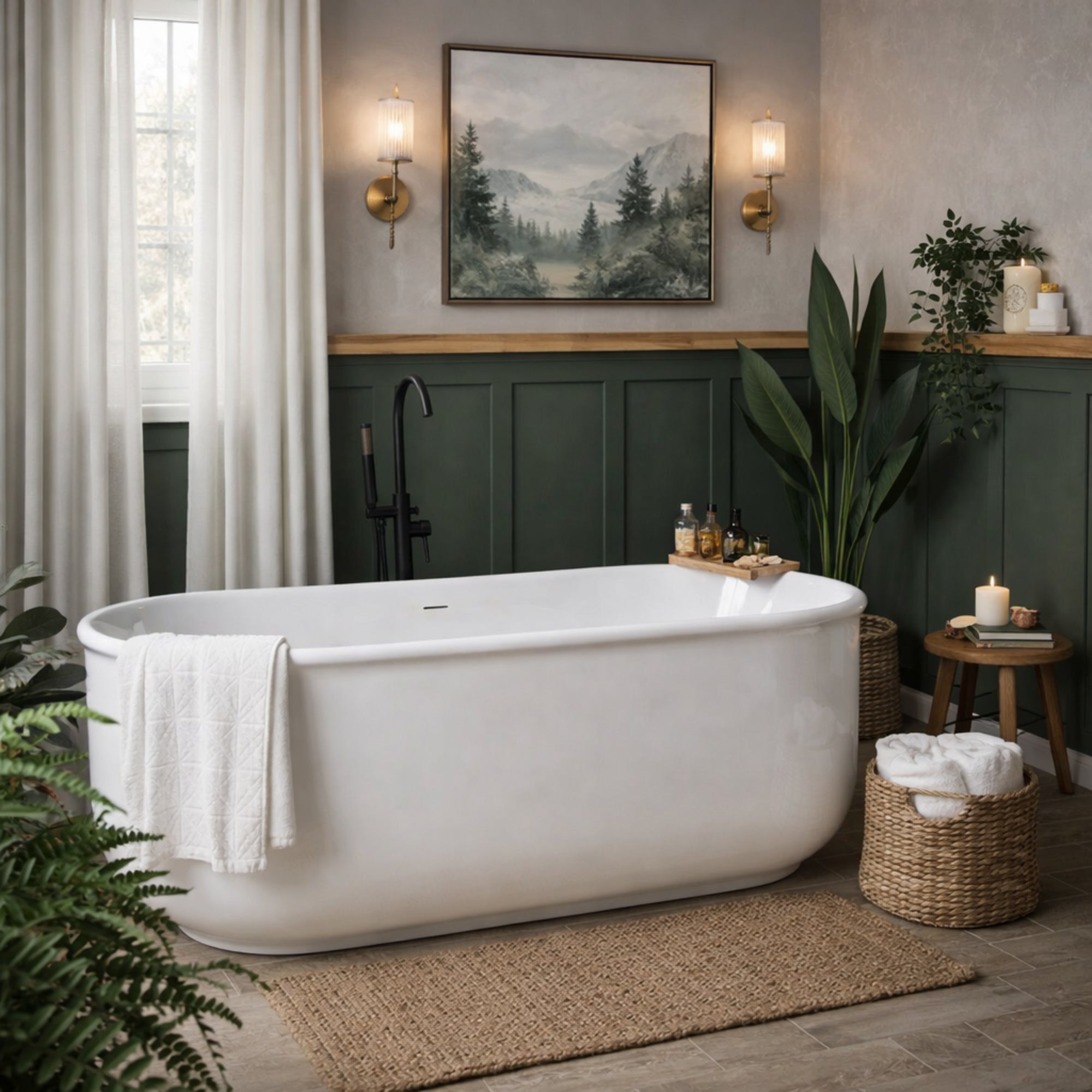 Janine 59 Inch Acrylic Double Ended Freestanding Tub - No Faucet Drillings | Alternative Image 01 | length:59 | drain finish:Brushed Brass