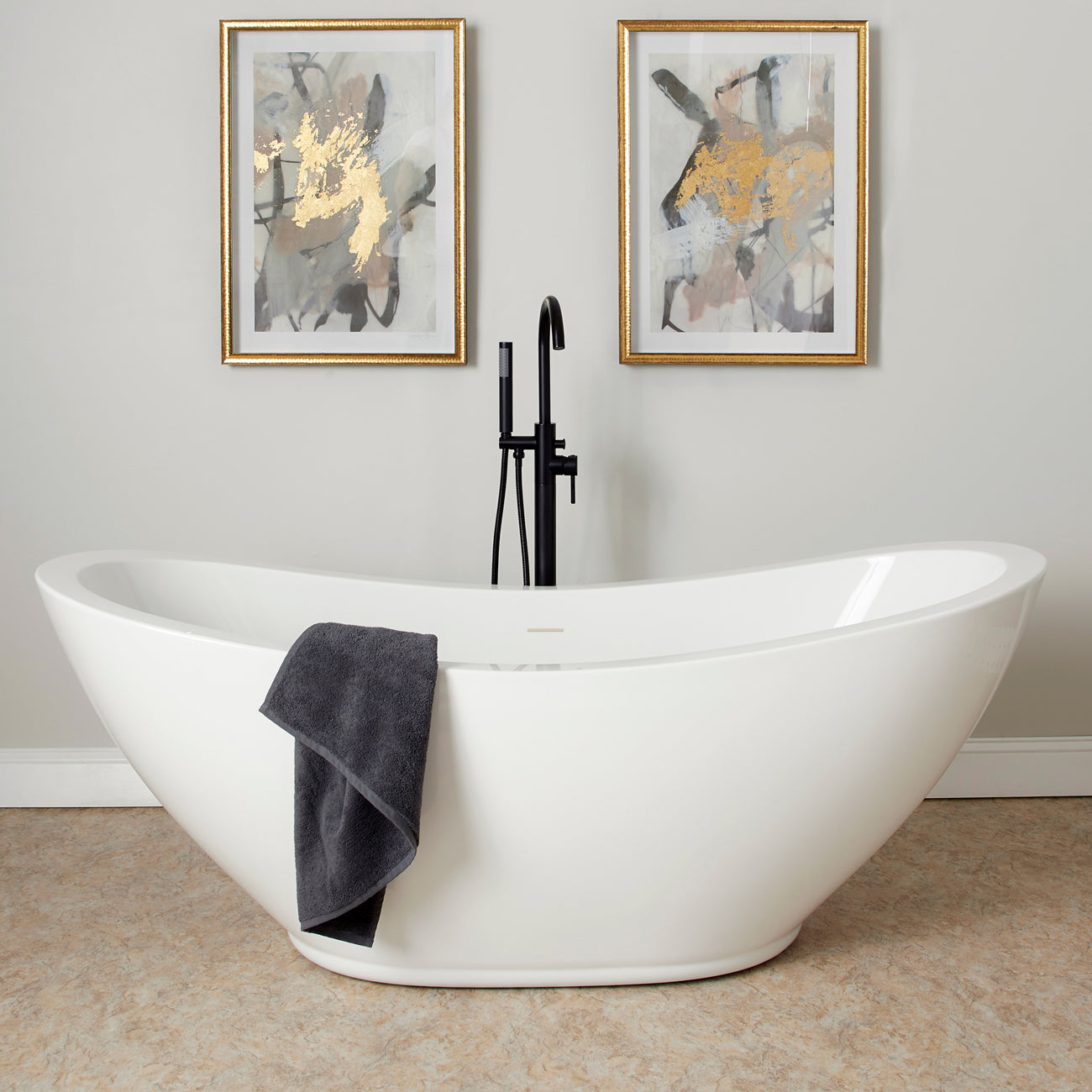 Placid II 69 Inch Acrylic Double Slipper Freestanding Tub - No Faucet Drillings | Alternative Image 01 | drain finish:Oil Rubbed Bronze