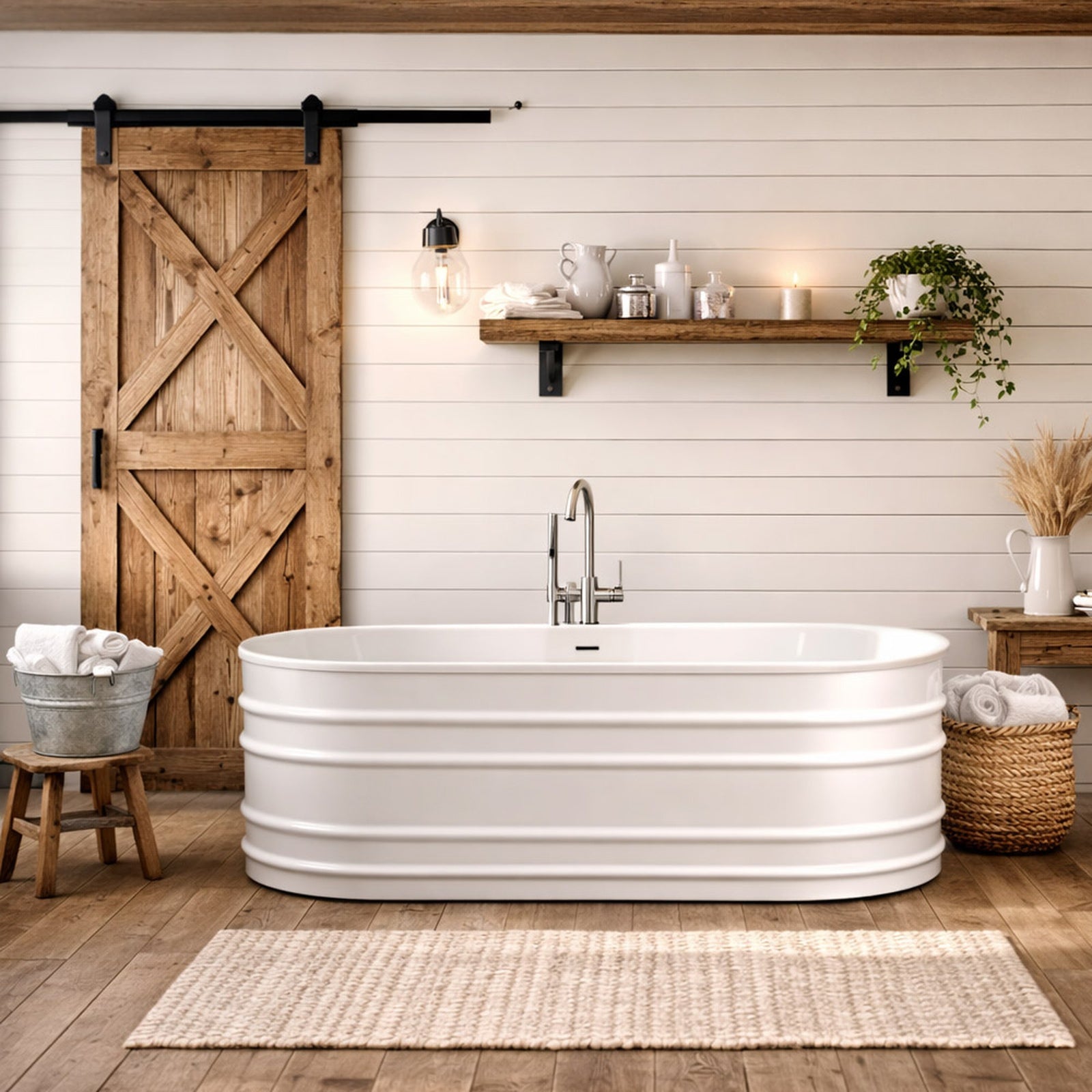 Sora 66 Inch Acrylic Double Ended Freestanding Tub - No Faucet Drillings | Alternative Image 01 | drain finish:Brushed Nickel