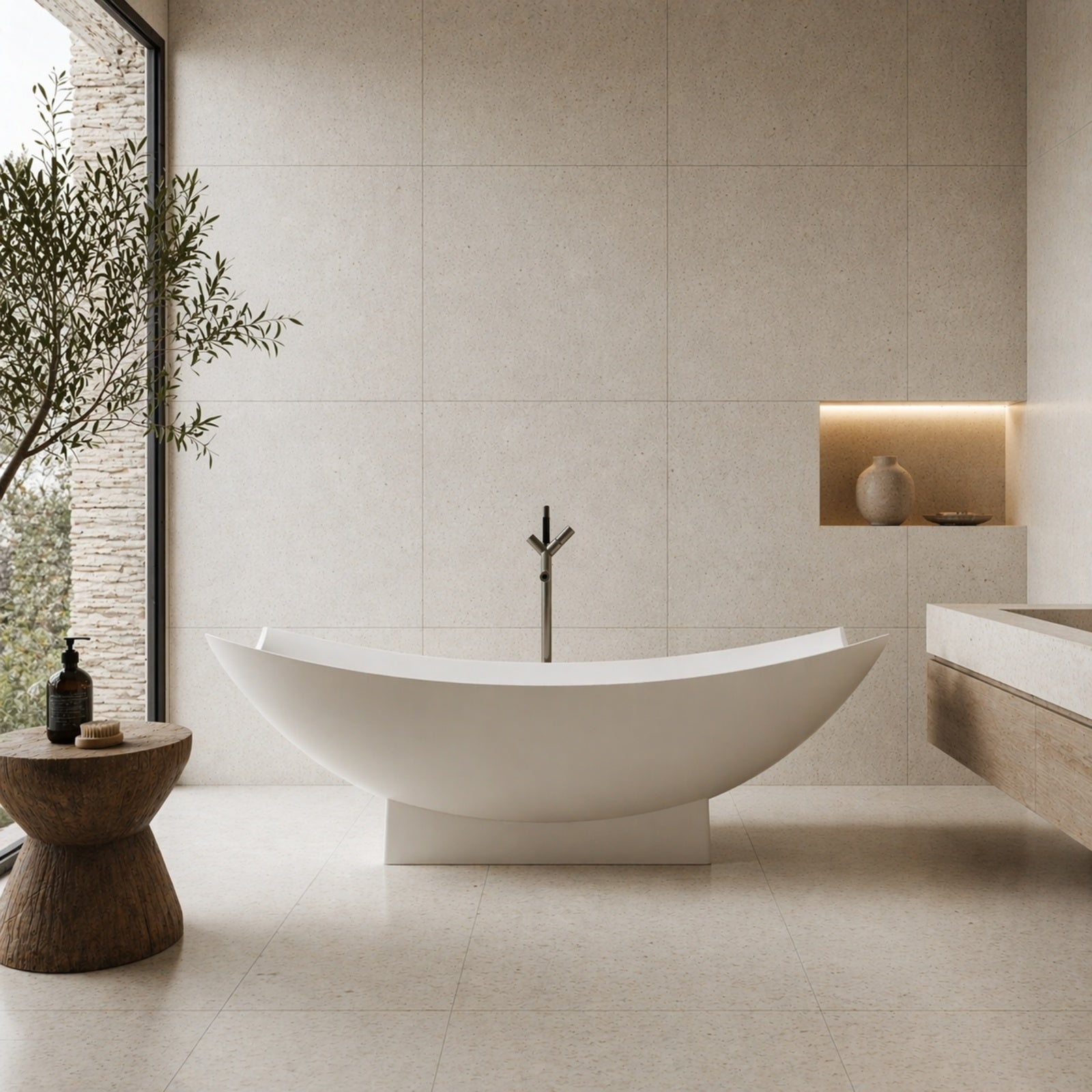 Gabriel 70 Inch Resin Hammock Freestanding Tub | Alternative Image 01 | length:70.875 | drain finish:Polished Brass