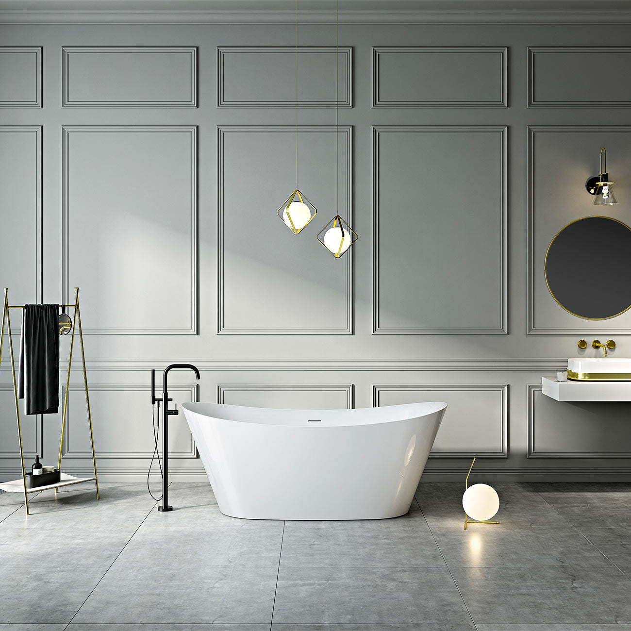 Andros 67 Inch Freestanding Double Slipper Bathtub | Alternative Image 01 | drain finish:Polished Brass