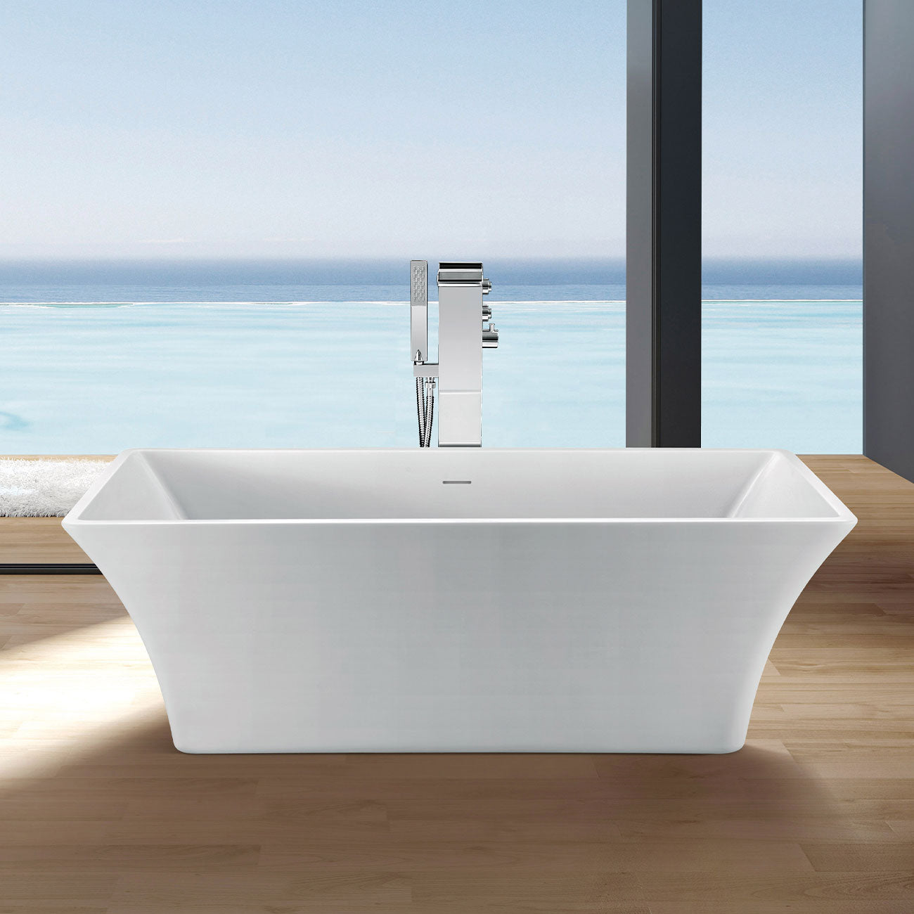 KANO II 66 Inch Acrylic Contemporary Double Ended Tub - No Faucet Drilling | Alternative Image 01 | length:66 | finish:White | drain finish:White