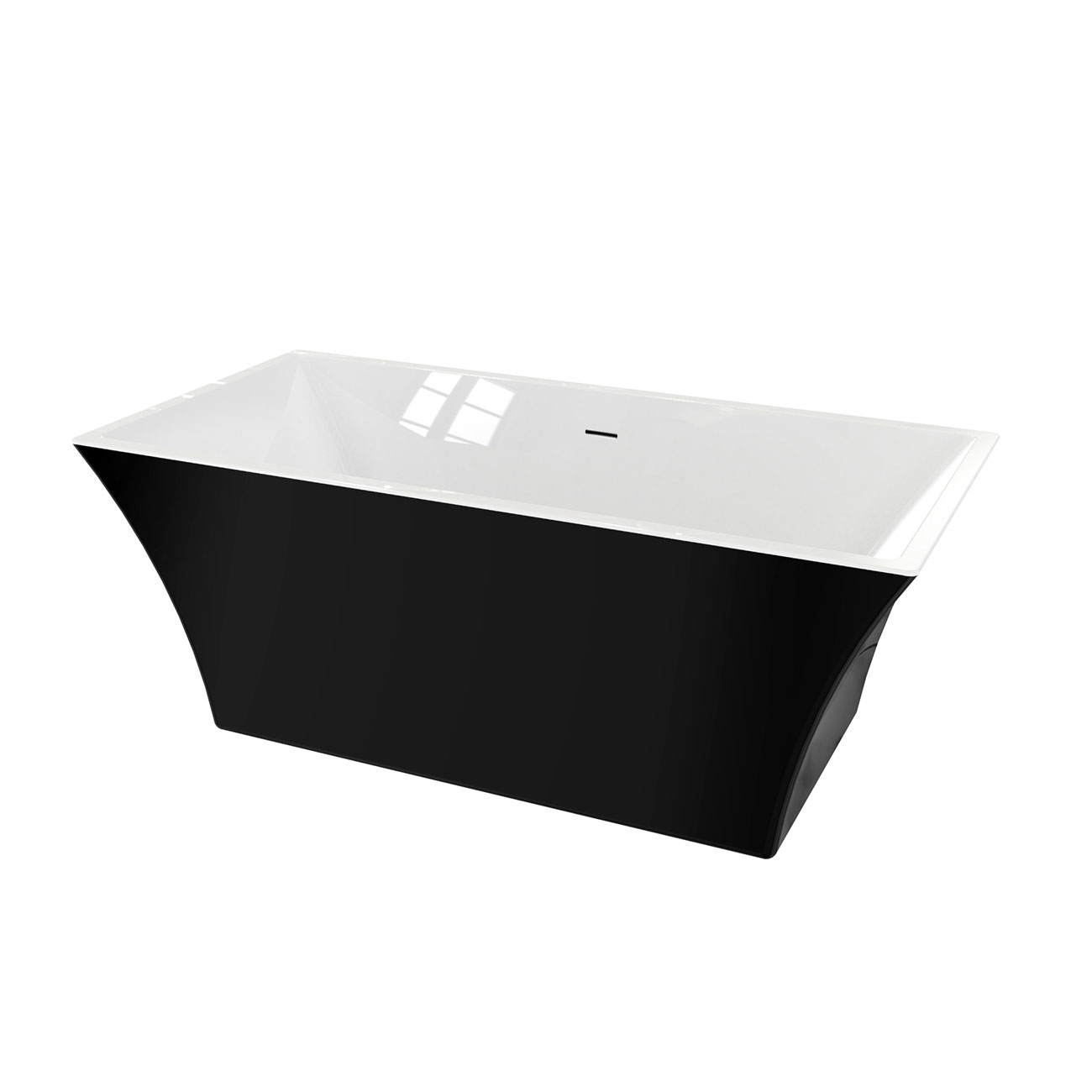 KANO II 66 Inch Acrylic Contemporary Double Ended Tub - No Faucet Drilling | Alternative Image 03 | length:66 | finish:Gloss Black | drain finish:White