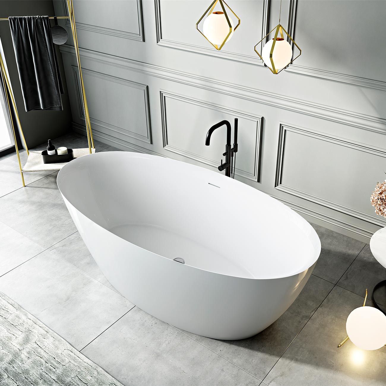 Morocco 59 Inch Freestanding Double End Tub | Alternative Image 01 | length:59 | drain finish:Polished Brass