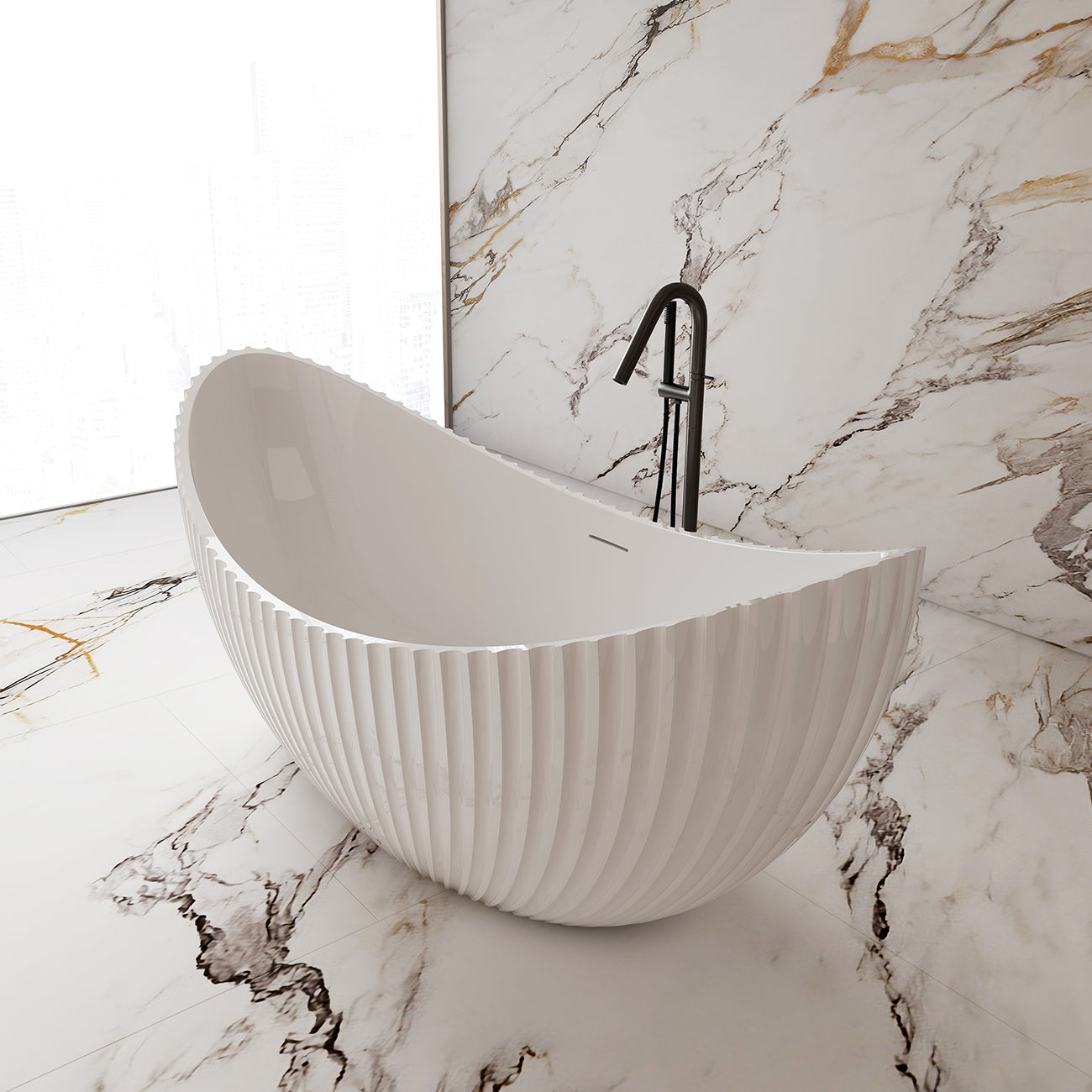 Melani Vertical 71 Inch Acrylic Fluted Double Ended Freestanding Tub | Alternative Image 02 | drain finish:Oil Rubbed Bronze