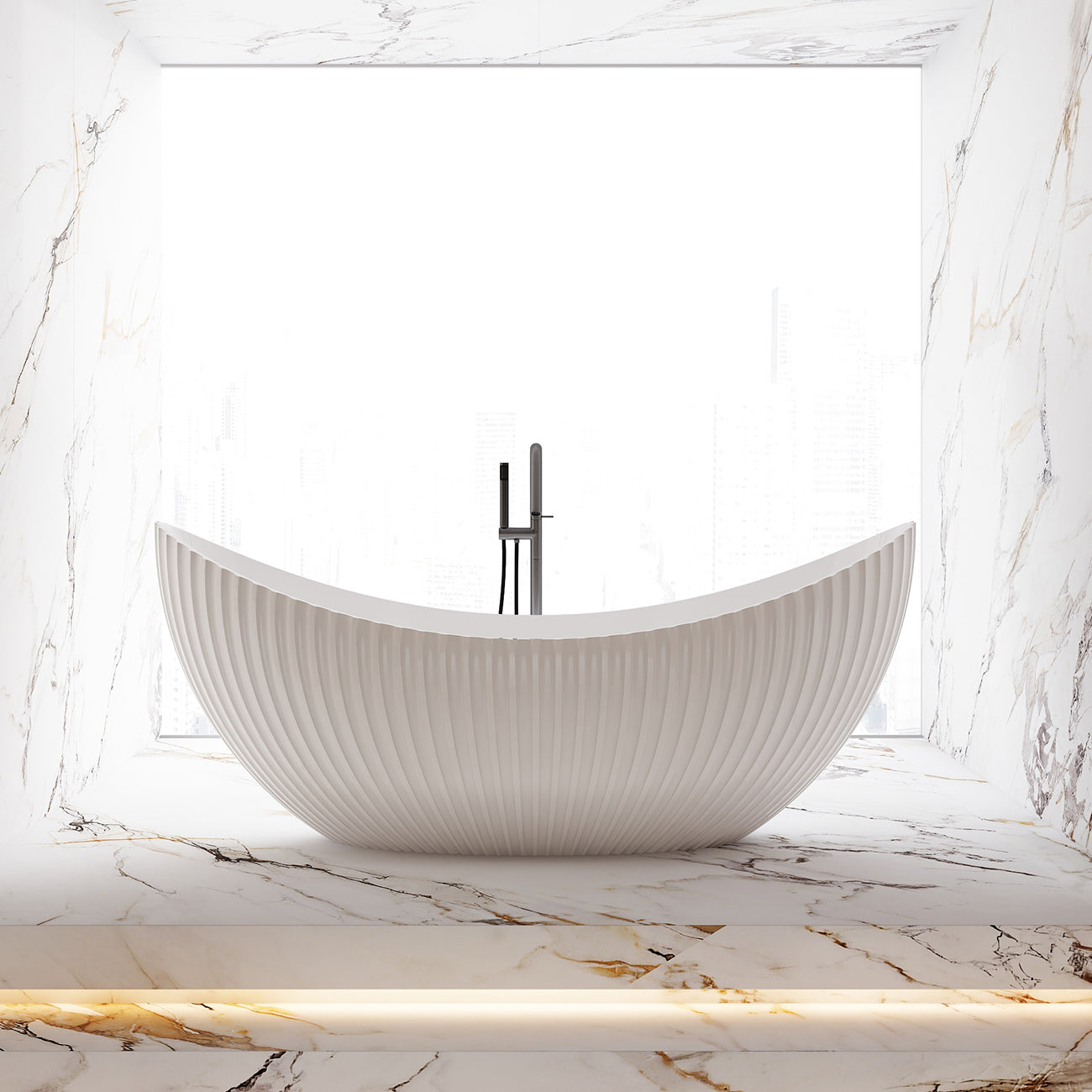 Melani Vertical 71 Inch Acrylic Fluted Double Ended Freestanding Tub | Alternative Image 01 | drain finish:Oil Rubbed Bronze