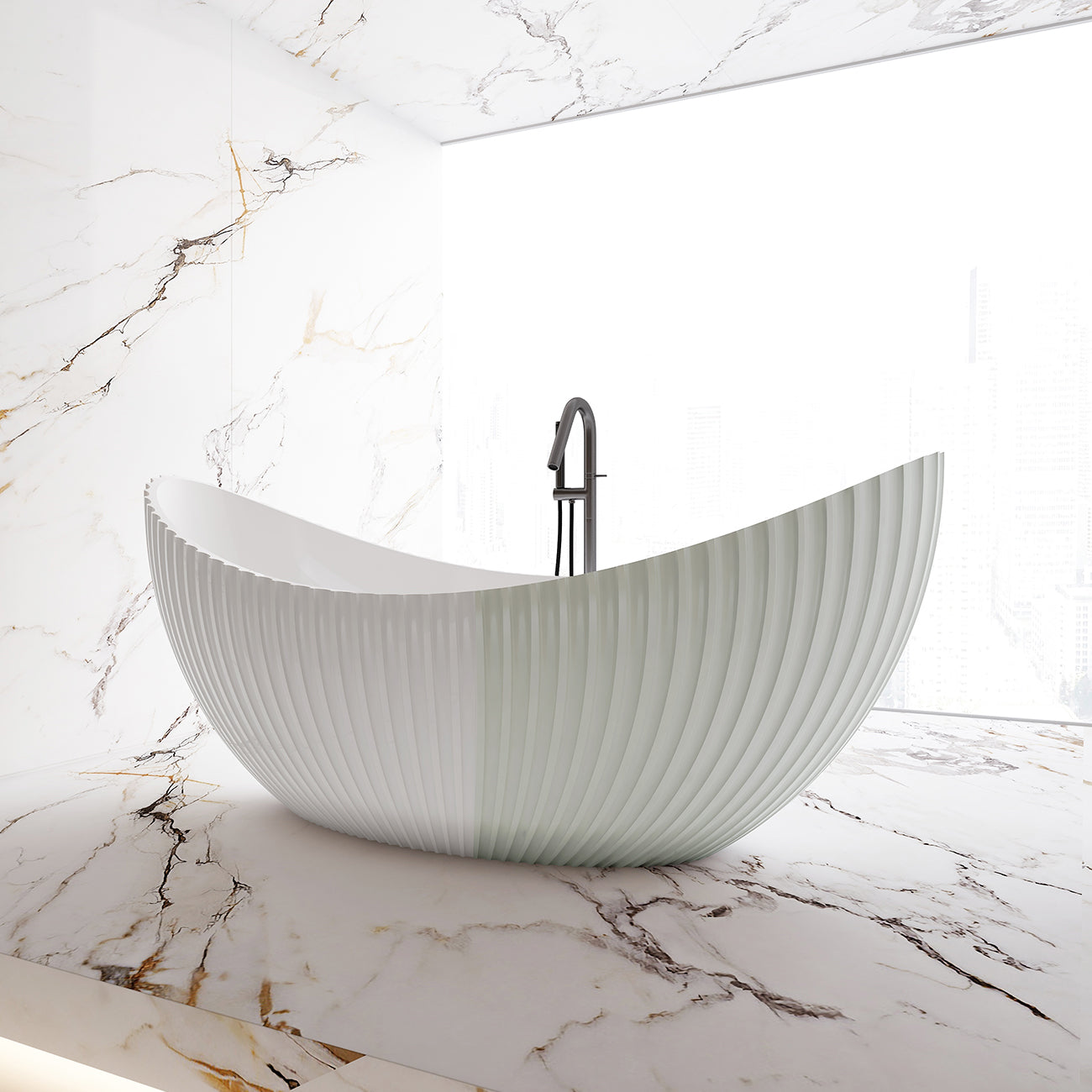 Melani Vertical 71 Inch Acrylic Fluted Double Ended Freestanding Tub | Alternative Image 03 | drain finish:Oil Rubbed Bronze