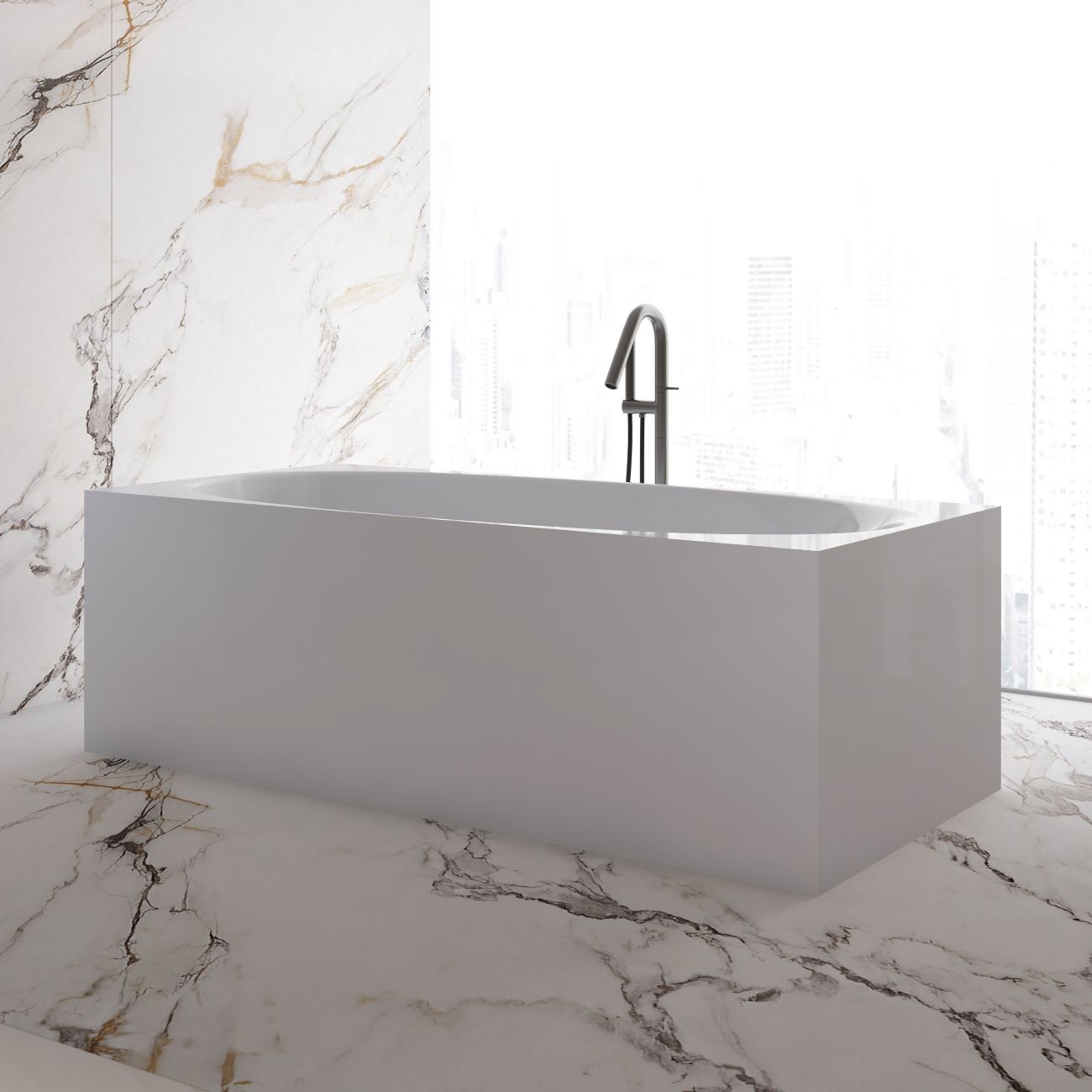 Ezra 67 Inch Double Ended Acrylic Freestanding Tub | Alternative Image 01 | drain finish:Brushed Nickel