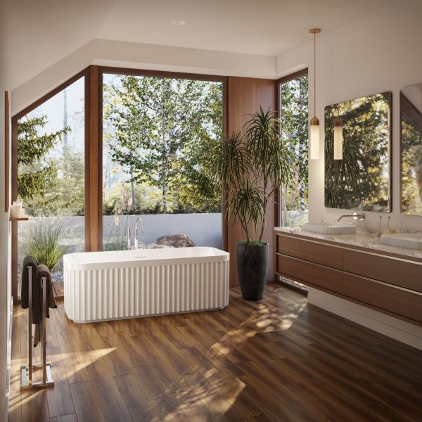 Esme 67 Inch Acrylic Fluted Double Ended Freestanding Tub | Alternative Image 01 | length:67 | drain finish:Matte Black