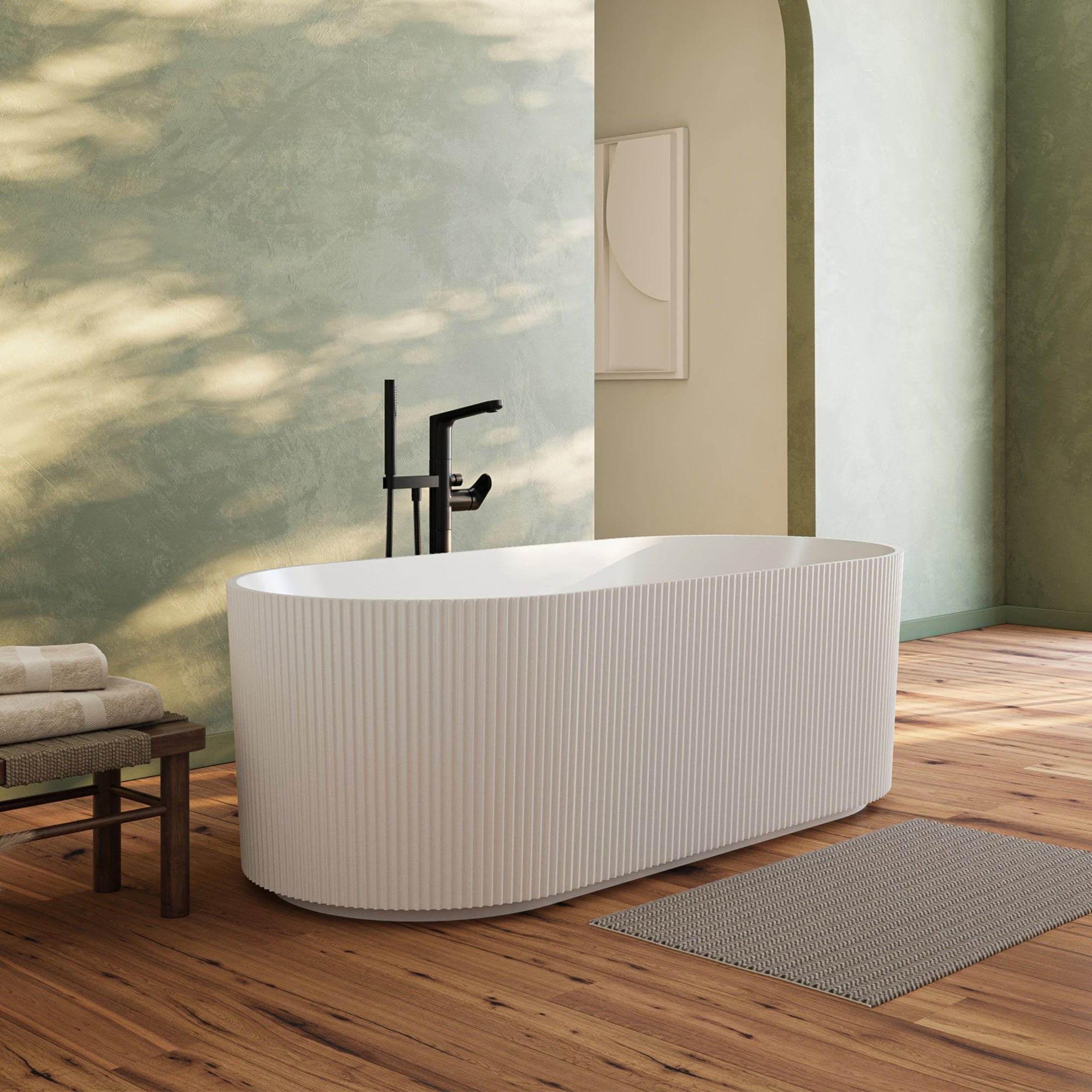 Oliver 71 Inch Acrylic Fluted Freestanding Tub - Brushed Nickel | Alternative Image 01 | length:71 | drain finish:Brushed Nickel