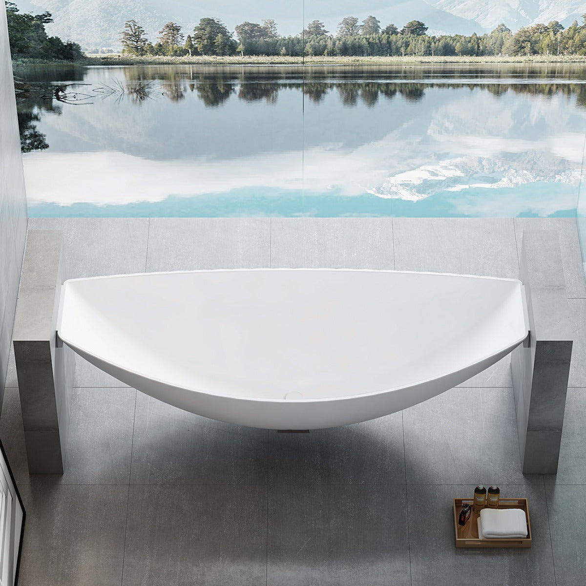 Fabian 79 Inch Acrylic Floating Hammock Tub | Alternative Image 04 | drain finish:Oil Rubbed Bronze