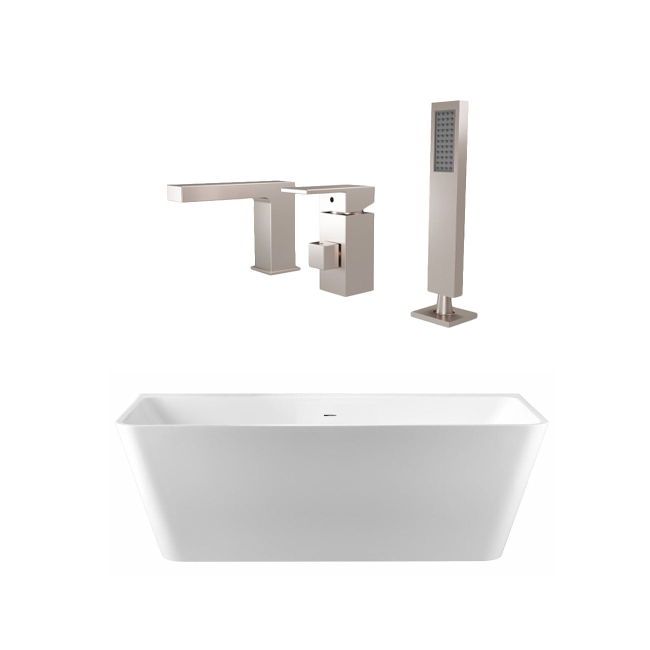 Tiberius  59 Inch Acrylic Double Ended Freestanding Bathtub Package | Alternative Image 01 | length:59 | fixture finish:Brushed Nickel | faucet style:Modern 3 Hole Tub Faucet