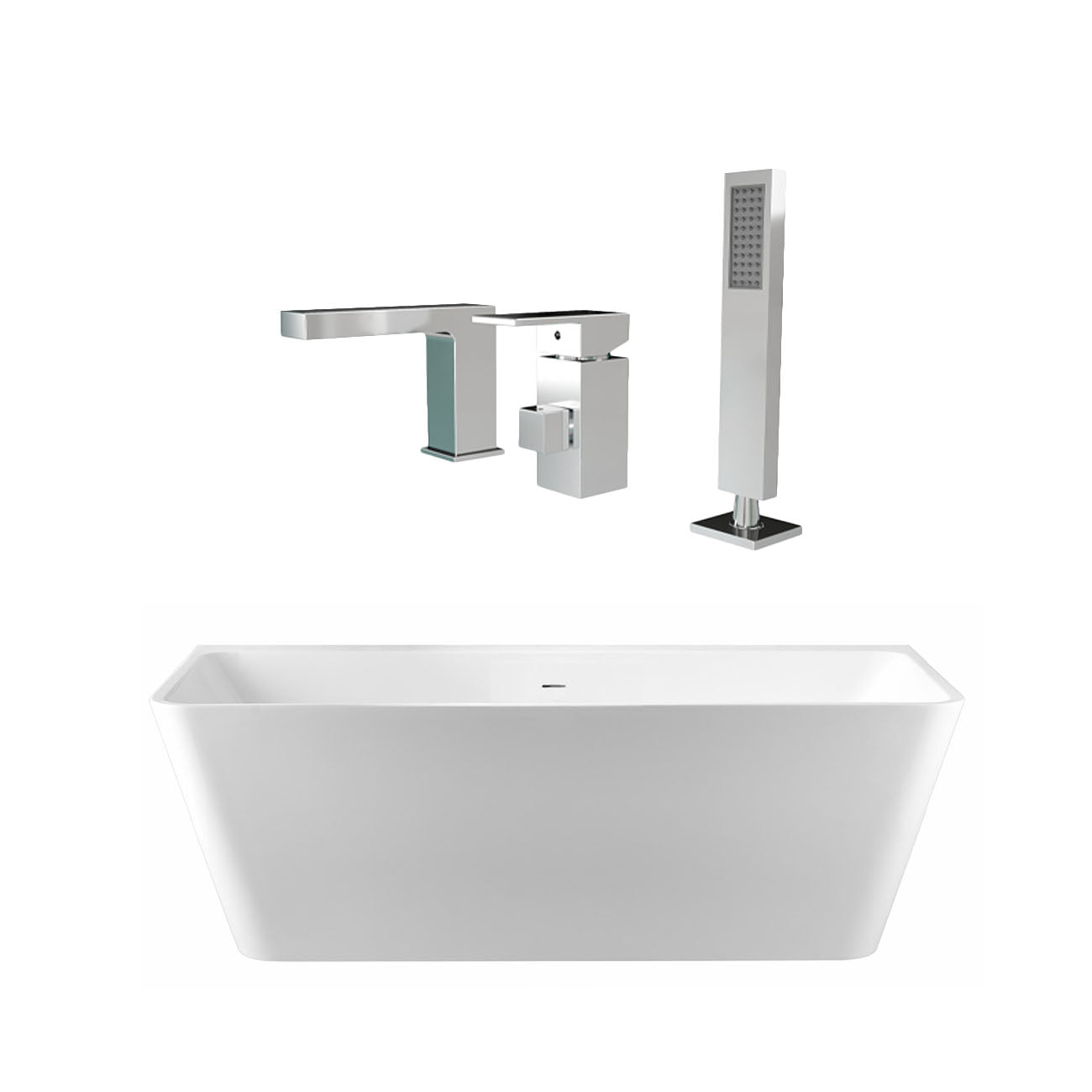 Tiberius  67 Inch Acrylic Double Ended Freestanding Bathtub and Faucet Package | Alternative Image 01 | length:67 | fixture finish:Chrome | faucet style:Modern 3 Hole Tub Faucet