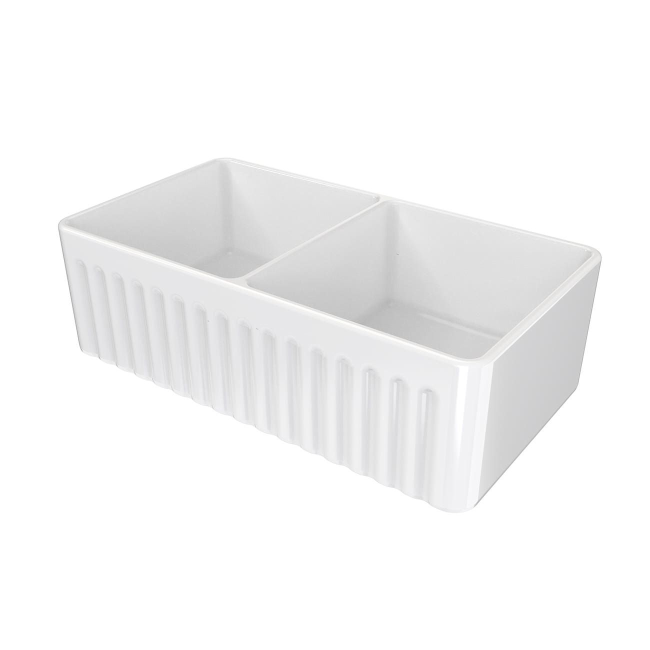 33 Inch Double Bowl Fireclay Farmhouse Sink - White | Alternative Image 02
