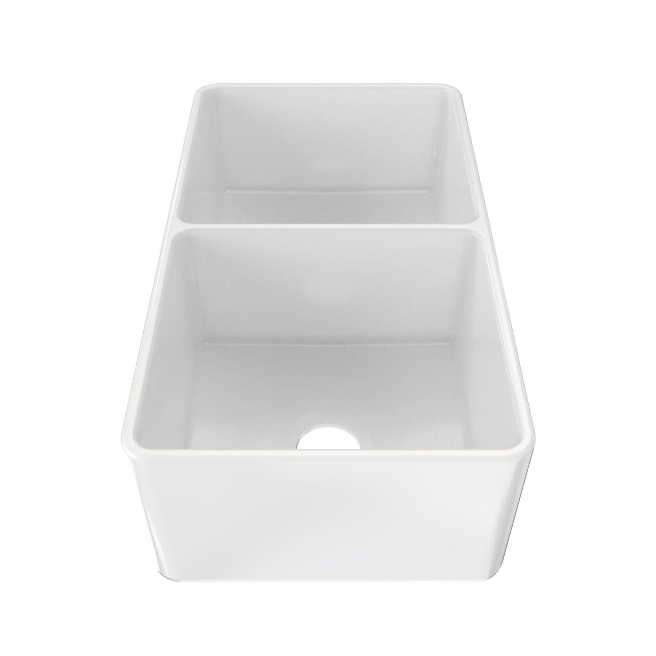 33 Inch Double Bowl Fireclay Farmhouse Sink - White | Alternative Image 04