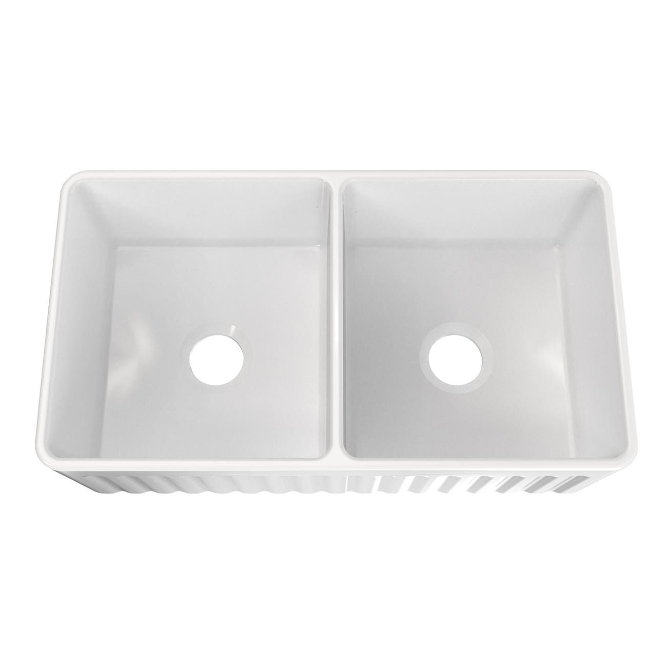 33 Inch Double Bowl Fireclay Farmhouse Sink - White | Alternative Image 03