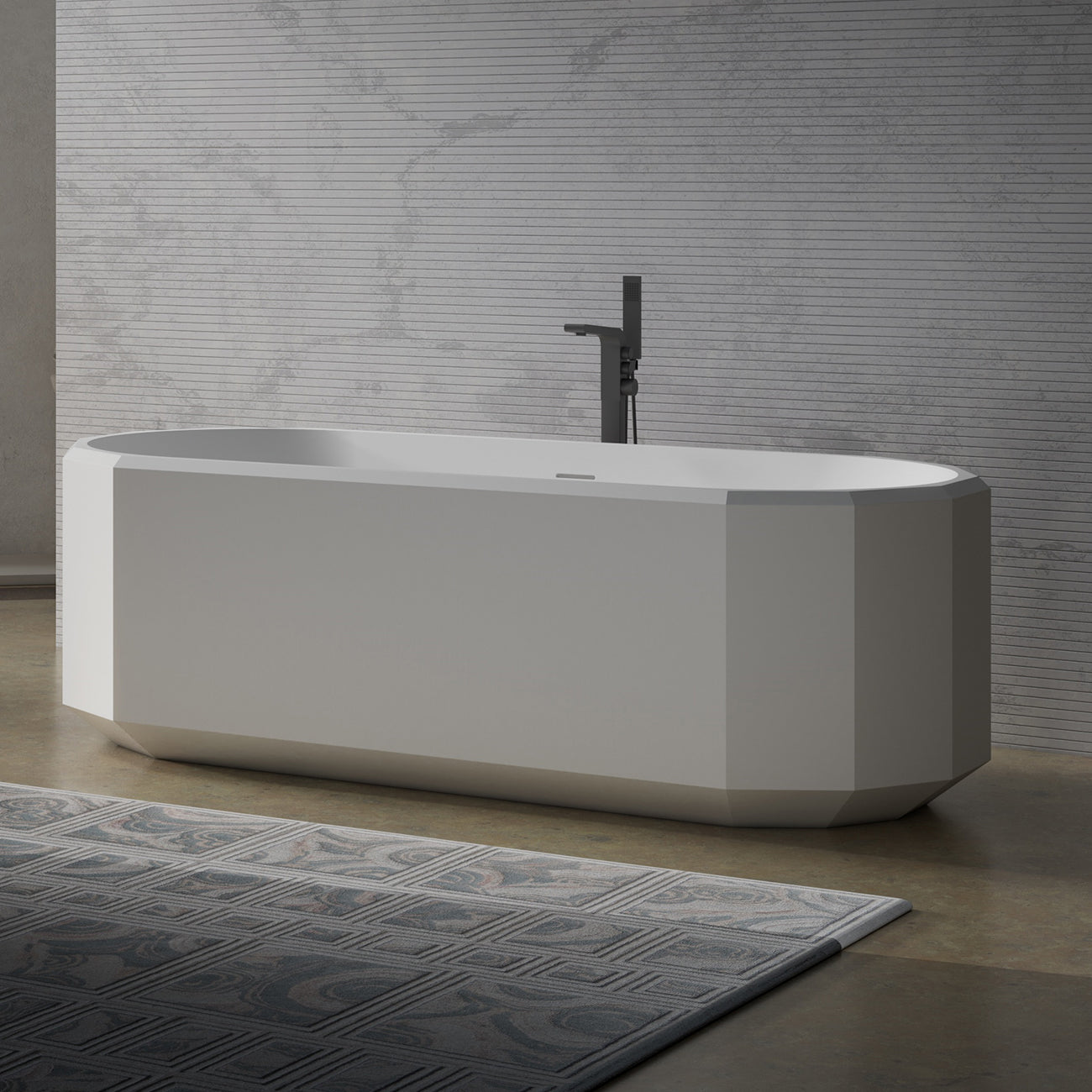 Kali Vertical 67 Inch Solid Surface Freestanding Tub | Alternative Image 01 | drain finish:Oil Rubbed Bronze