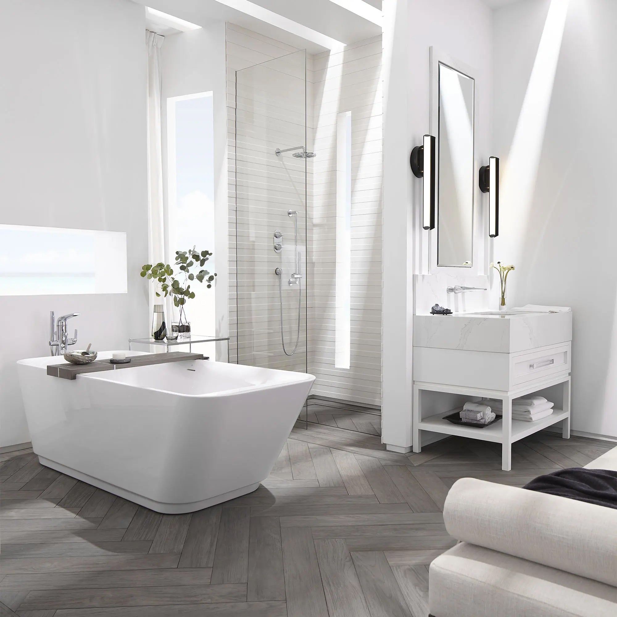 Modulus 72 in. x 32 in. Freestanding Bathtub | Alternative Image 02 | drain finish:Brushed Nickel