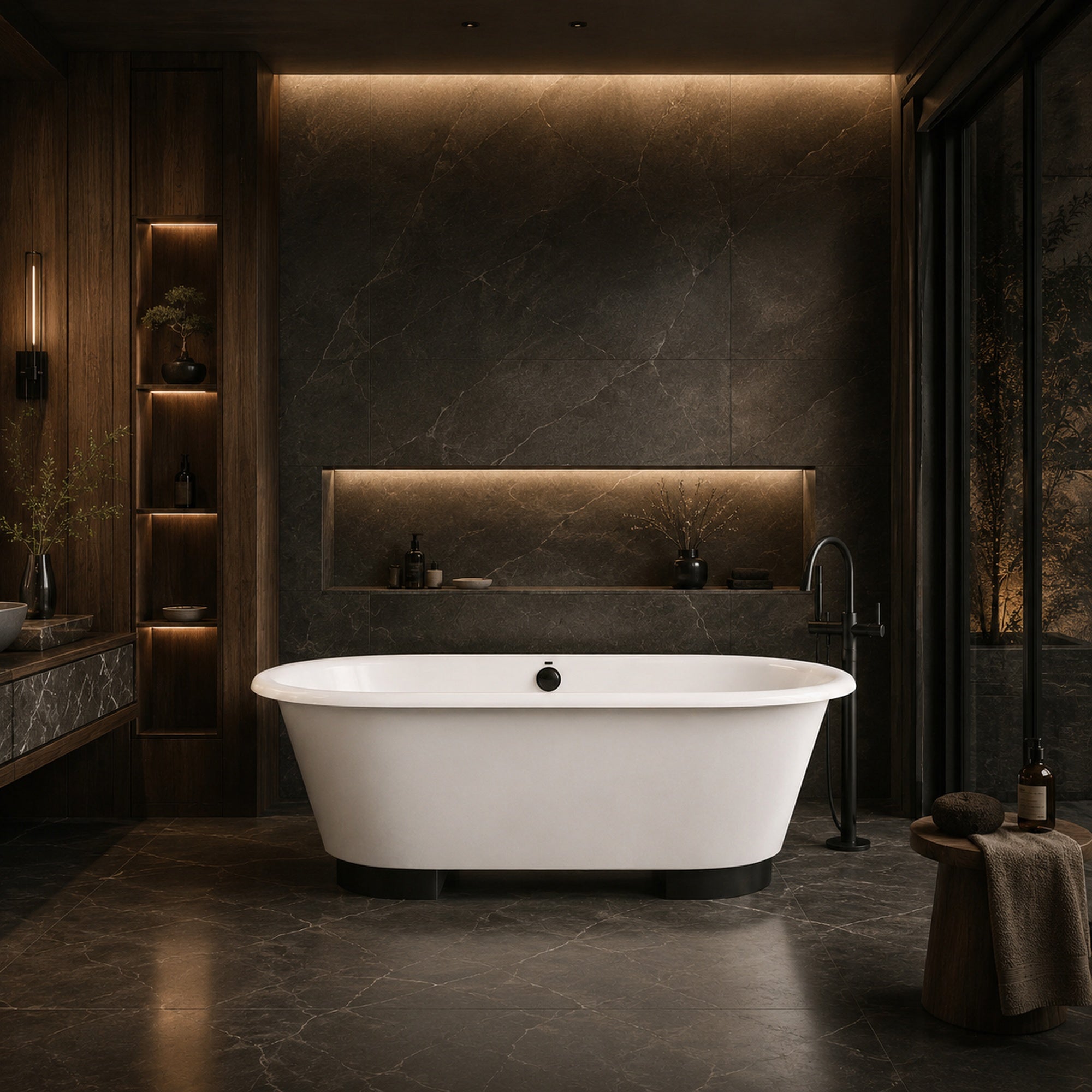 67-Inch Cast Iron Tub with Brushed Brass Feet | DXV | Alternative Image 01 | drain finish:Matte Black
