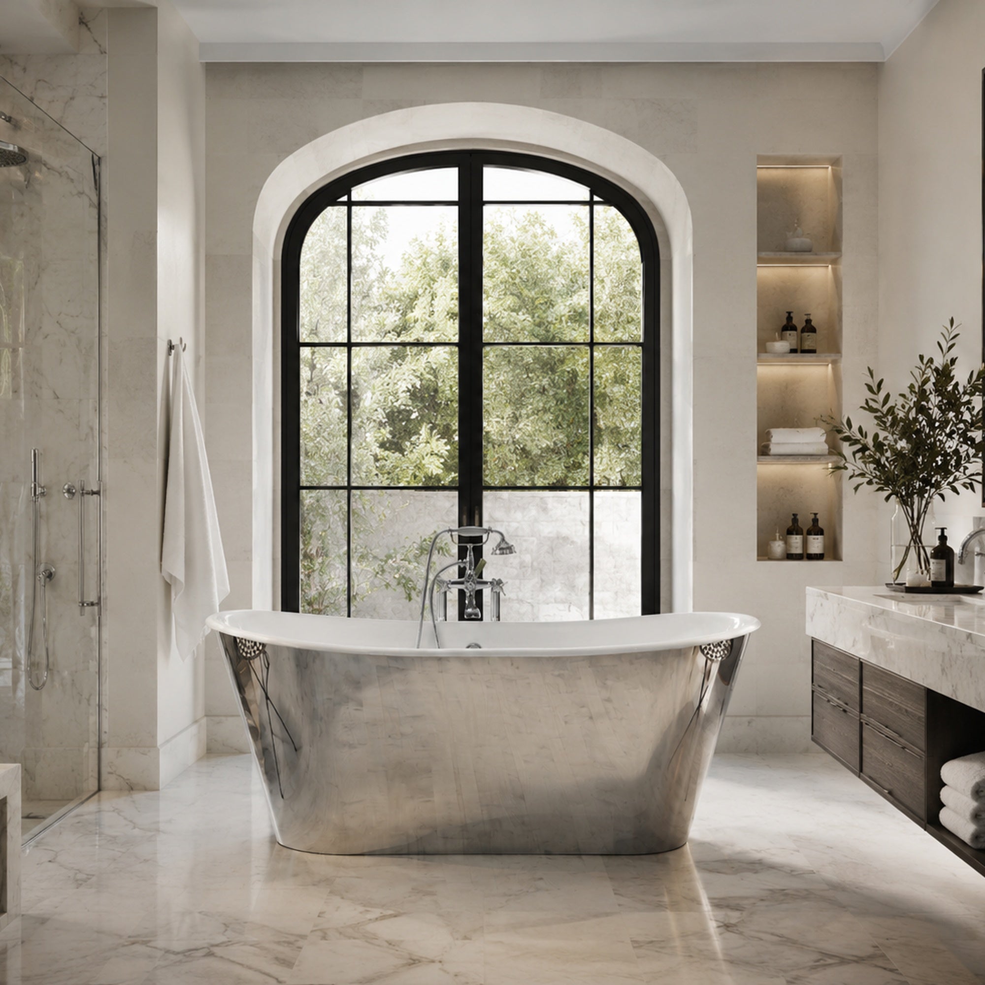 67-Inch Cast Iron Double Ended Tub with Mirror Skirt | DXV | Alternative Image 01