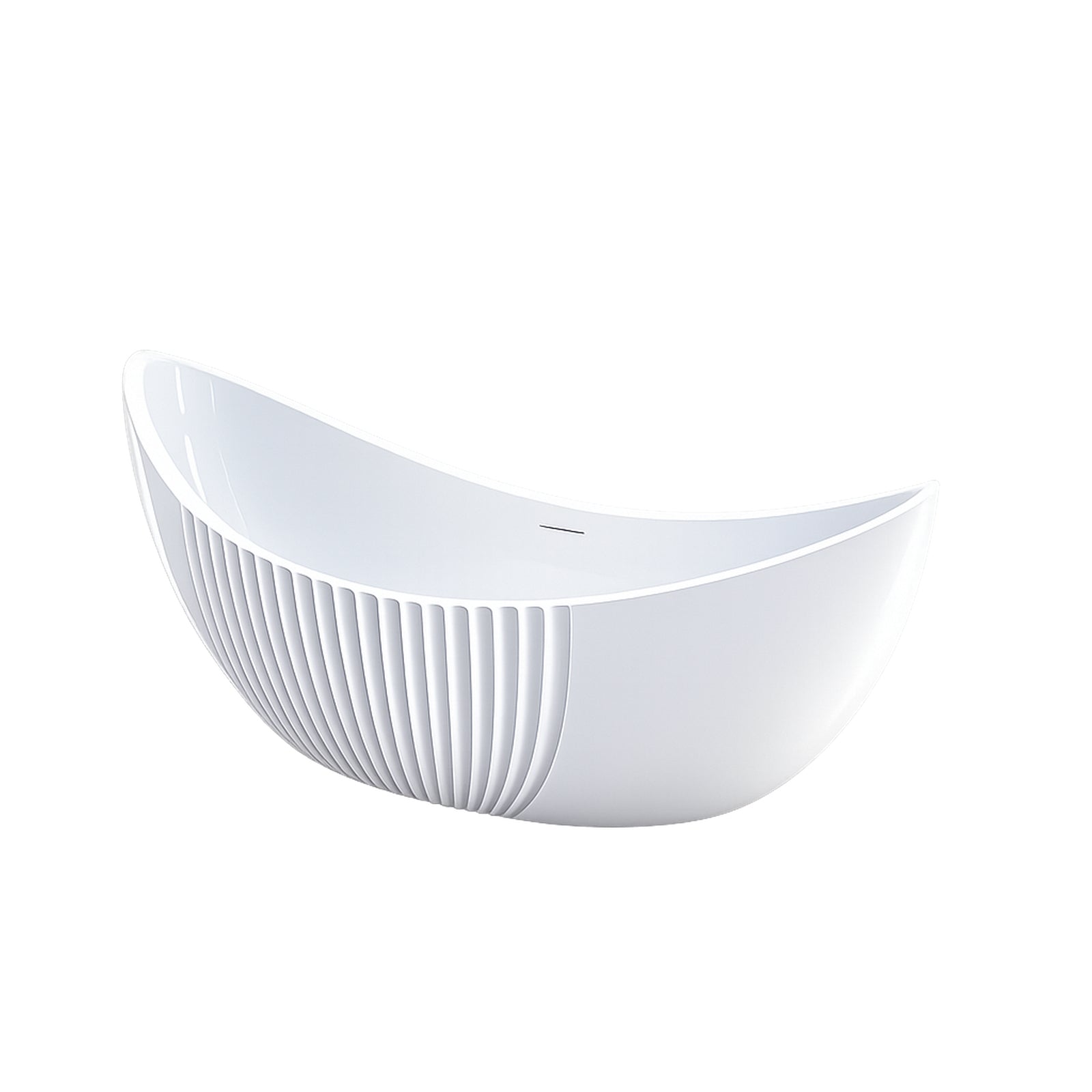 Double End Vertical 71 Inch Acrylic Fluted Freestanding Tub - White - Gloss White | Alternative Image 03 | drain finish:Matte Black
