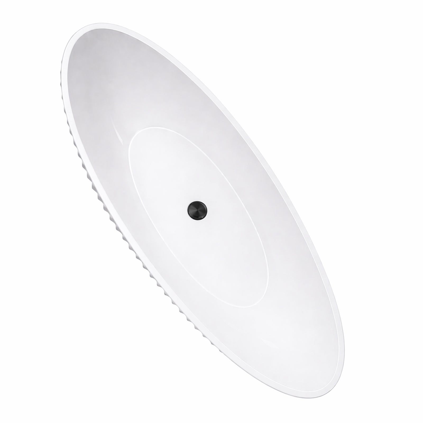Double End Vertical 71 Inch Acrylic Fluted Freestanding Tub - White - Gloss White | Alternative Image 04 | drain finish:Matte Black