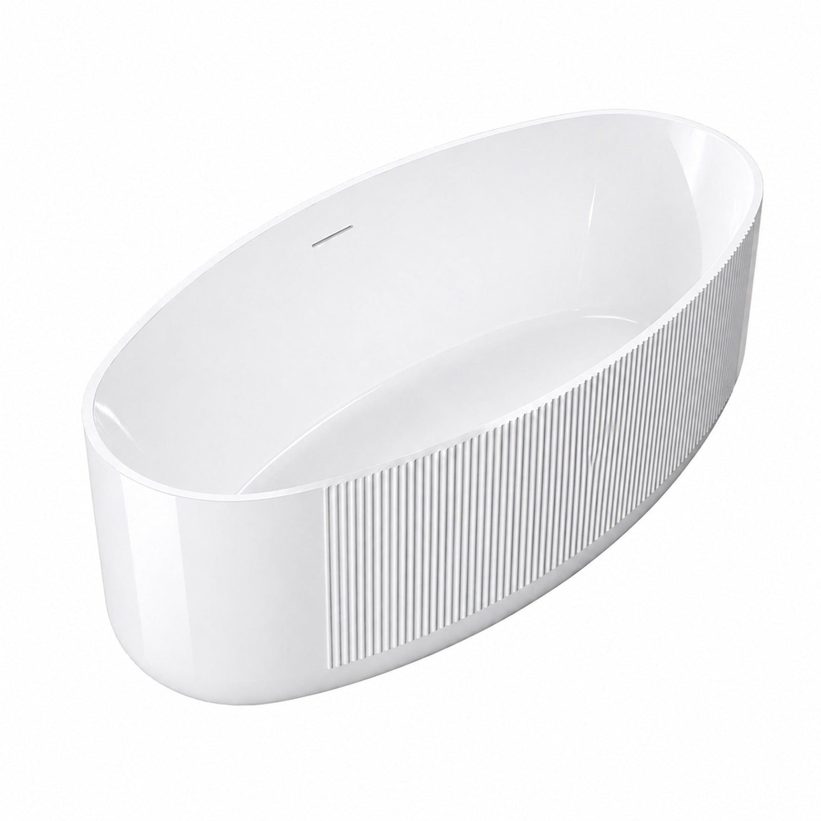 Vertical 67 Inch Acrylic Fluted Freestanding Tub - White - Gloss White | Alternative Image 03 | drain finish:Polished Nickel