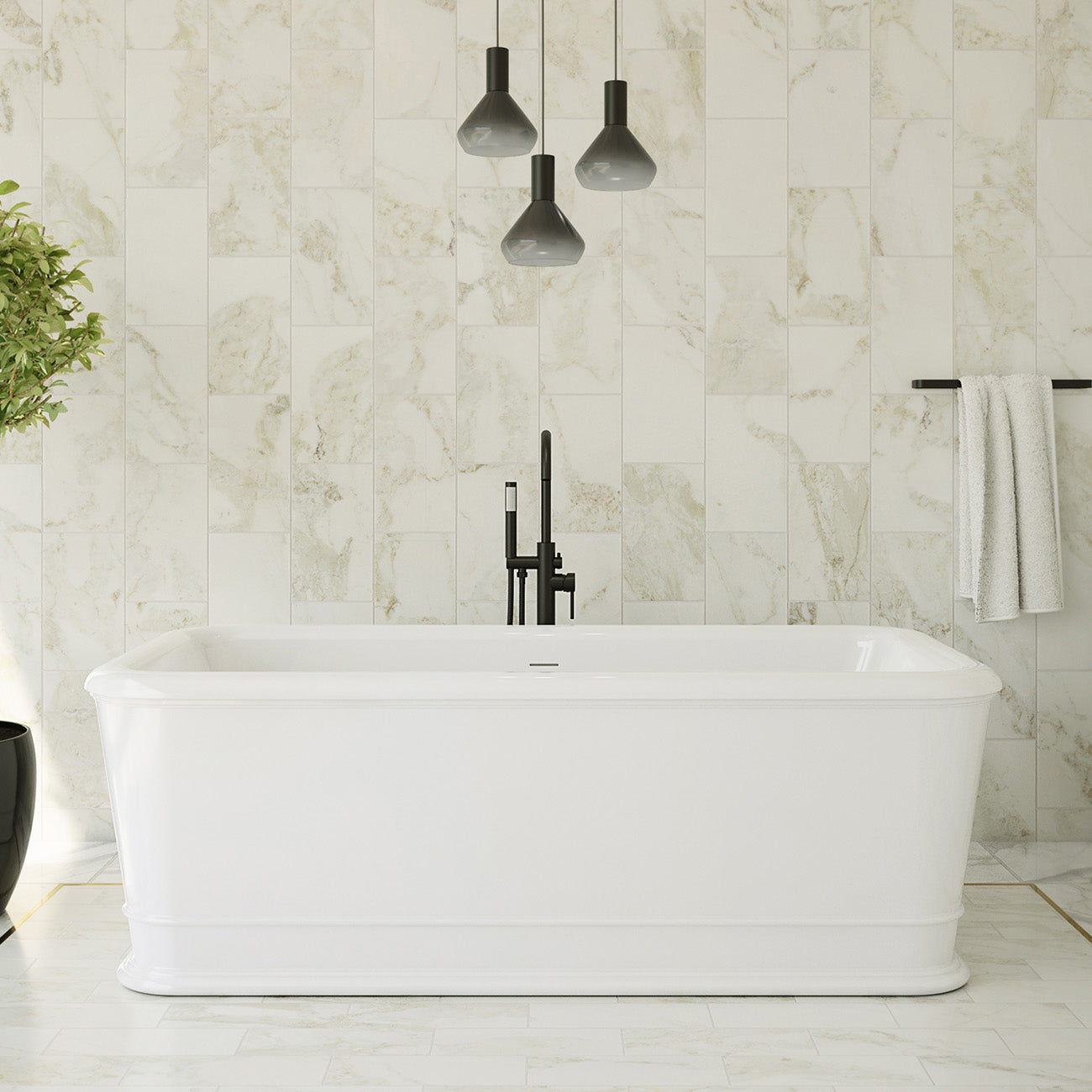 Atticus 71 Inch Resin Double Ended Freestanding Bathtub - No Faucet Drillings - Gloss White Finish | Alternative Image 01 | finish:Gloss White