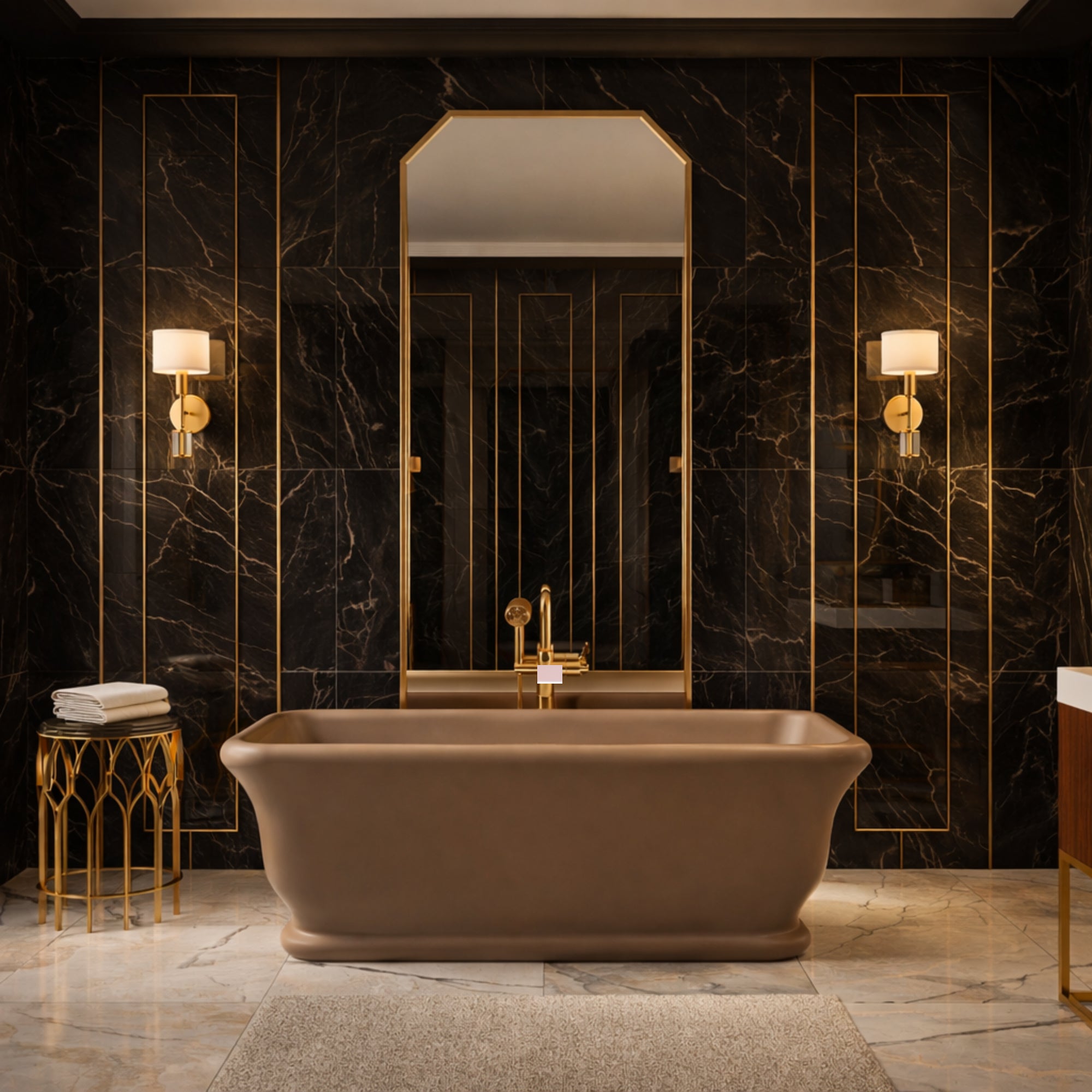 Juliet 63 Inch Resin Double Ended Bathtub - Matte Tan Finish | Alternative Image 01 | length:63 | finish:Sable