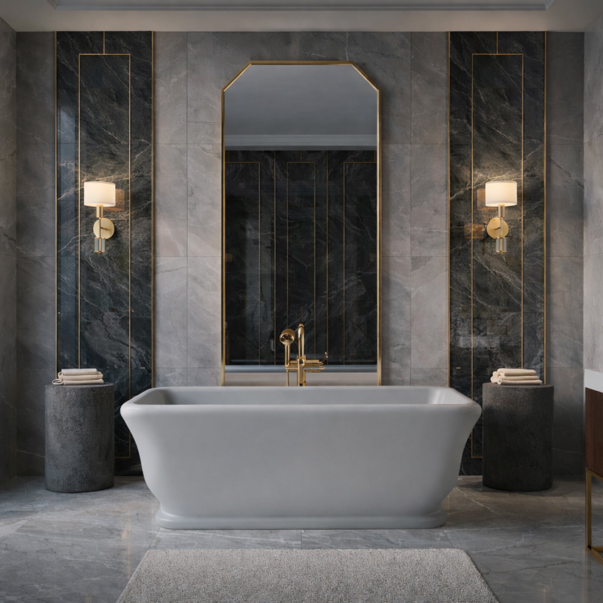 Juliet 63 Inch Resin Double Ended Bathtub - Matte Light Gray Finish | Alternative Image 01 | length:63 | finish:Perla