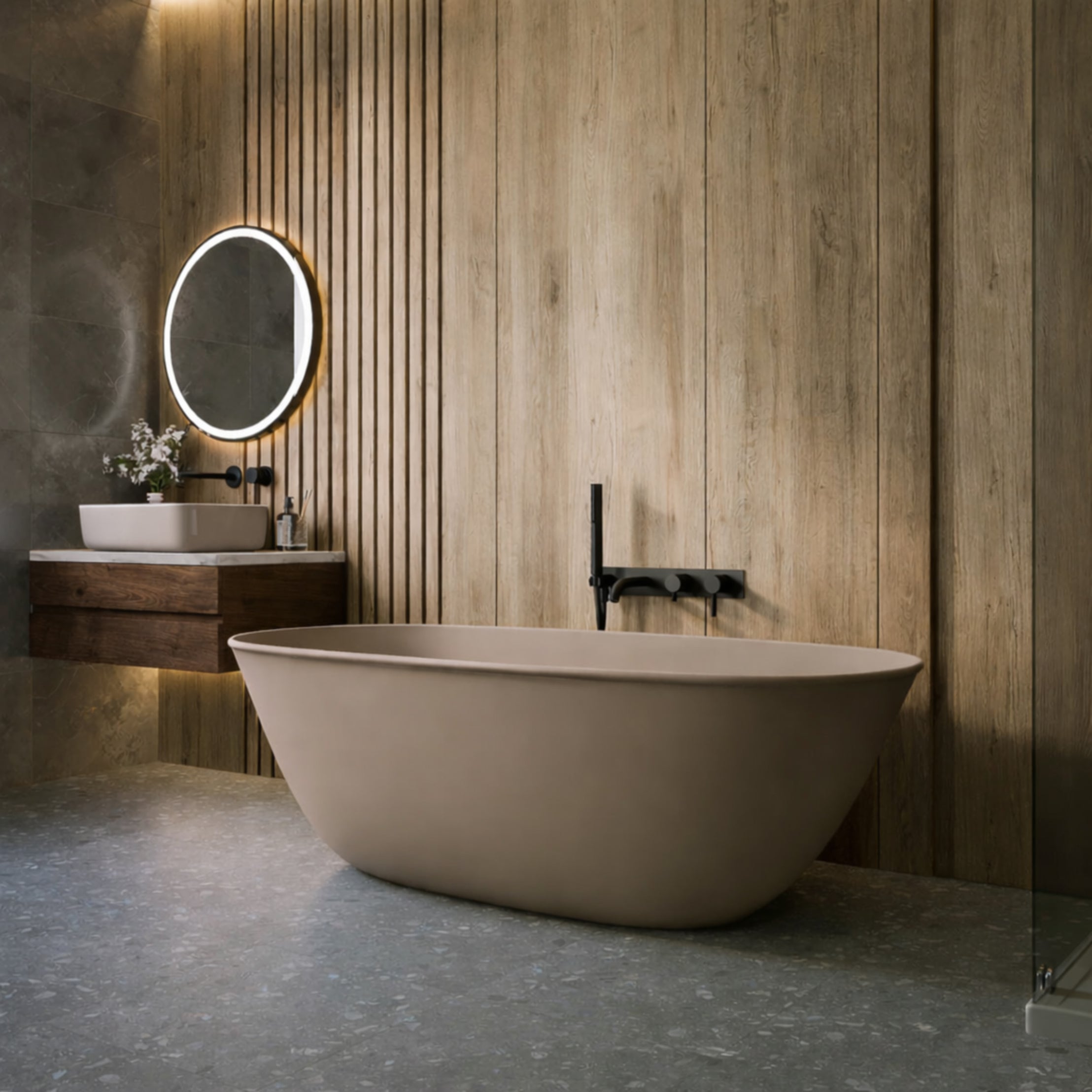 Narelle 64 Inch Solid Surface Double Ended Tub | Alternative Image 01 | finish:Castano