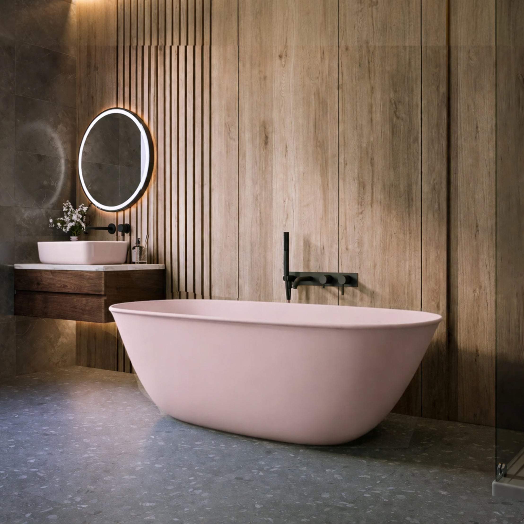 Narelle 63 Inch Resin Double Ended Tub | Alternative Image 01 | finish:Rosa