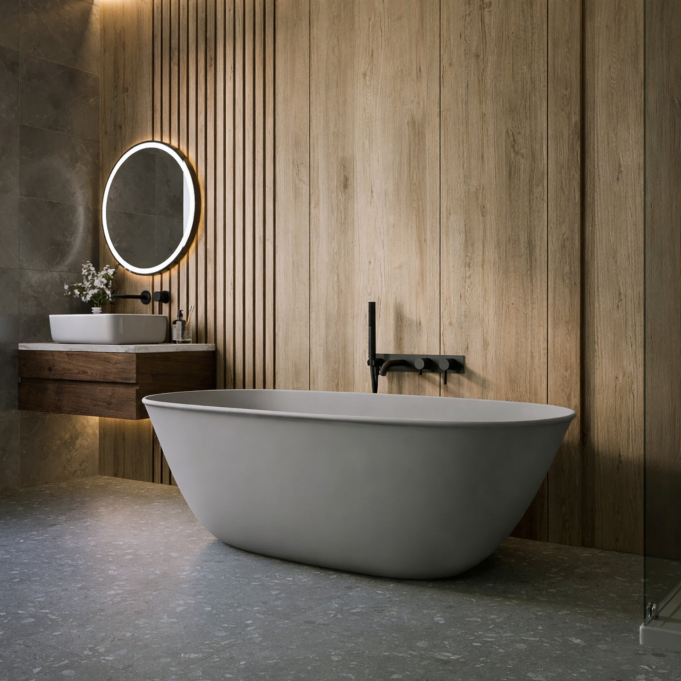 Narelle 64 Inch Solid Surface Double Ended Tub | Alternative Image 01 | finish:Struzzo