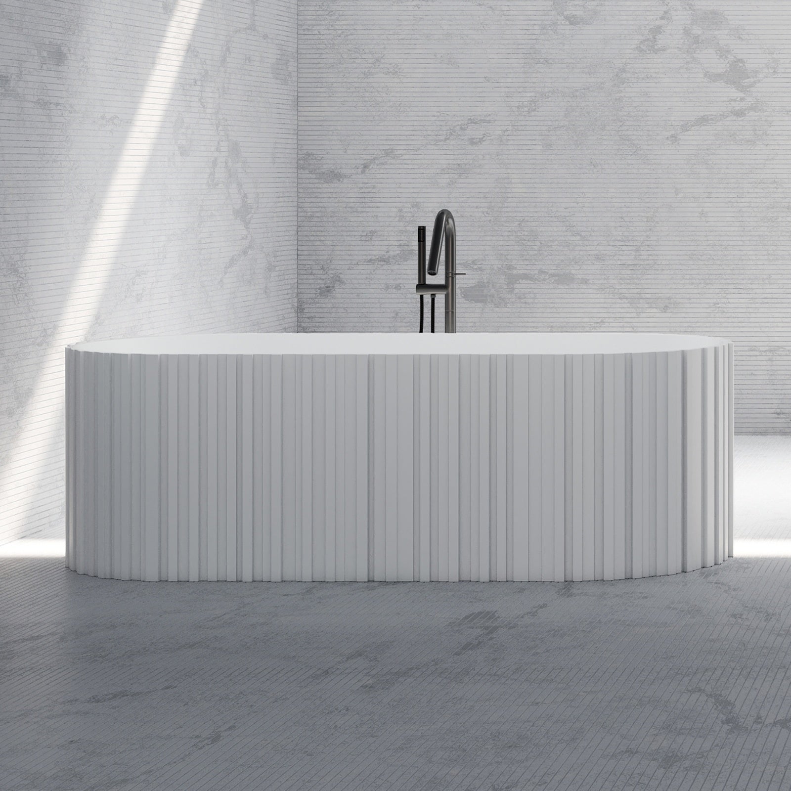 Blaise Vertical 67 Inch Solid Surface Fluted Freestanding Tub | Alternative Image 01 | drain finish:Oil Rubbed Bronze