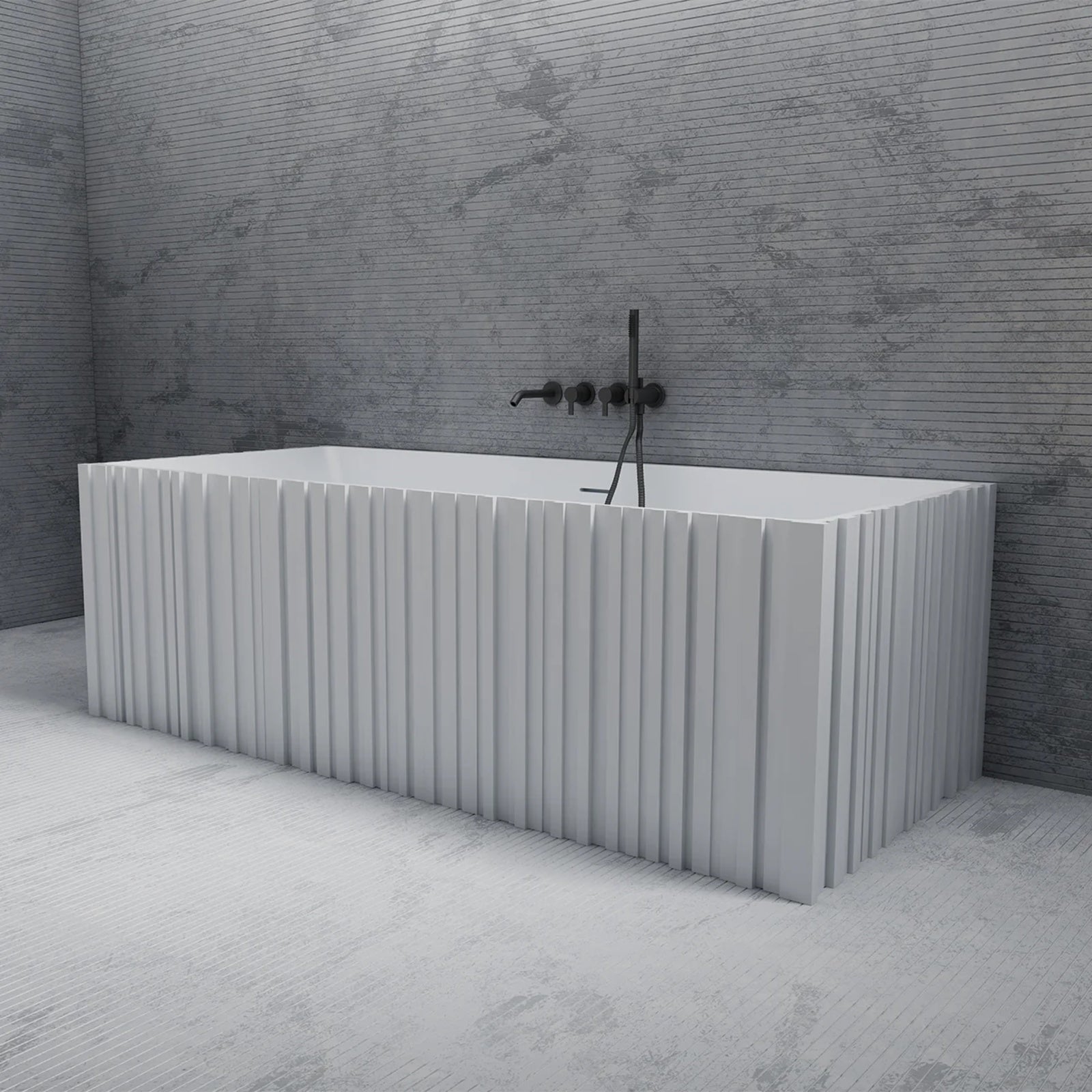 Jaylin Vertical 67 Inch Solid Surface Fluted Freestanding Tub | Alternative Image 02 | drain finish:White