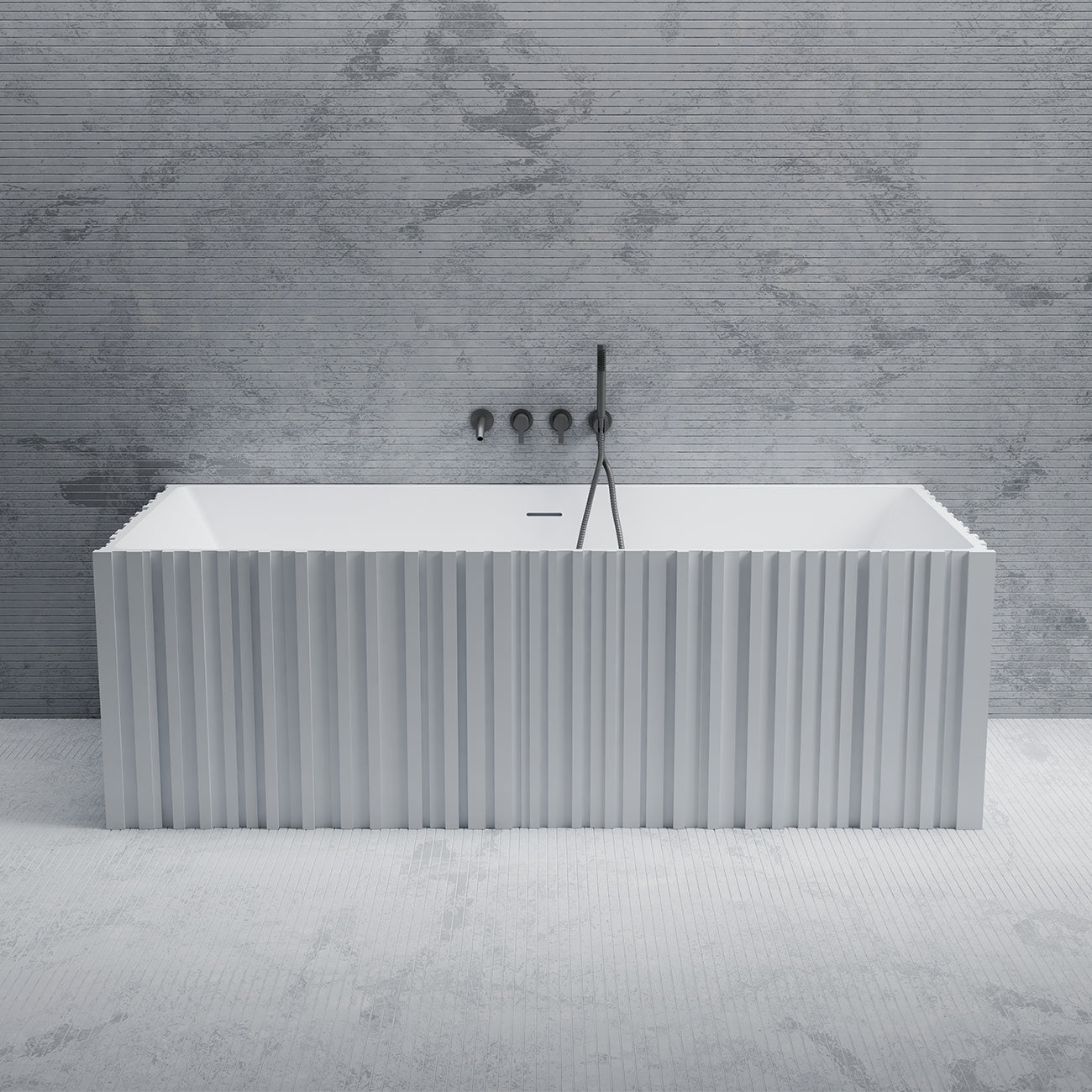 Jaylin Vertical 67 Inch Solid Surface Fluted Freestanding Tub | Alternative Image 01 | drain finish:Brushed Brass