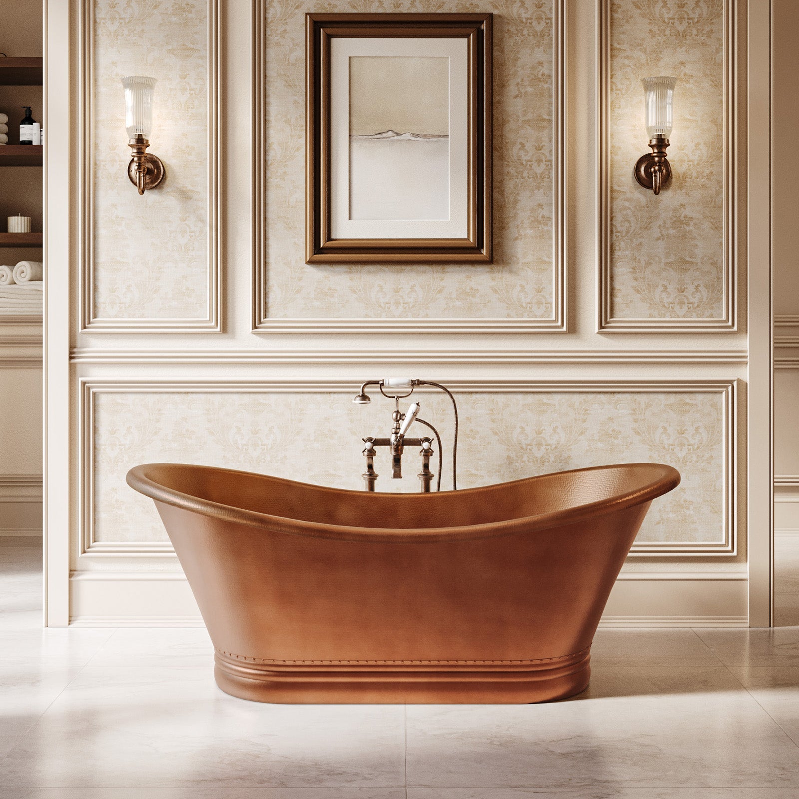 Torano 66 Inch Copper Freestanding Double Slipper Bathtub - Medium Copper | Alternative Image 01 | length:66