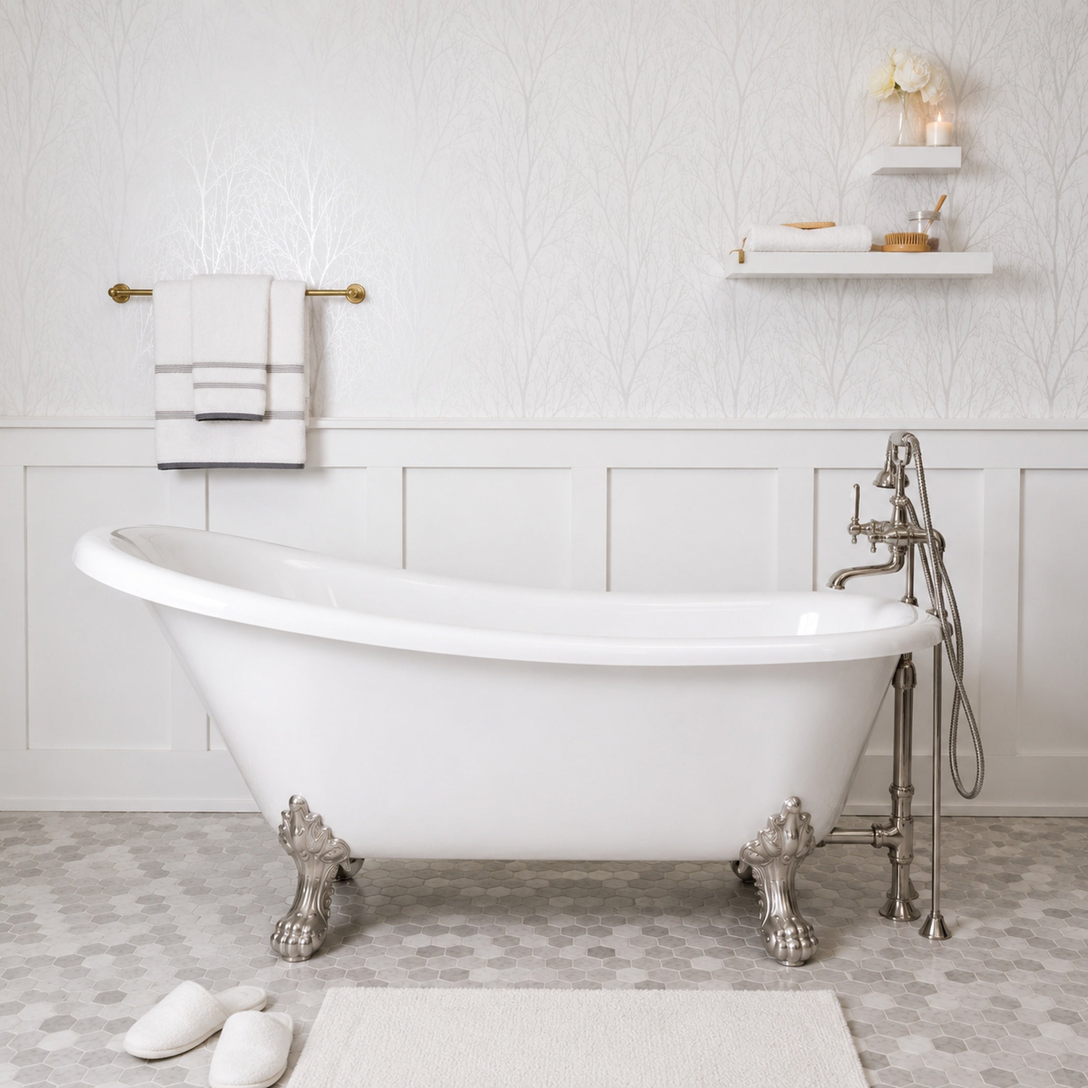 Isaiah II 62-Inch Acrylic Slipper Clawfoot Tub - No Faucet Drillings - Imperial Ball and Claw Feet | Alternative Image 01 | length:61 | faucet centers:None | foot finish:Matte Black
