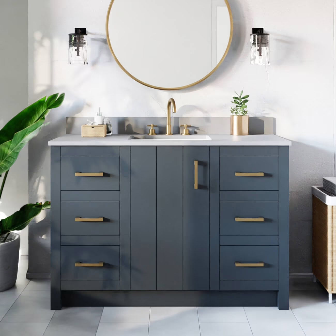 Wexler 48 Inch Solid Oak Bathroom Vanity | Alternative Image 01 | countertop finish:No Top | sink style:None | faucet centers:None