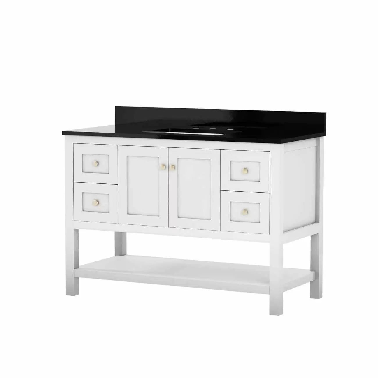 Carlow 48 Inch Modern Console Vanity-White-Black Granite / Rectangle Sink | Alternative Image 01 | countertop finish:Black Granite | sink installation type:Rectangle Sink | faucet centers:8"