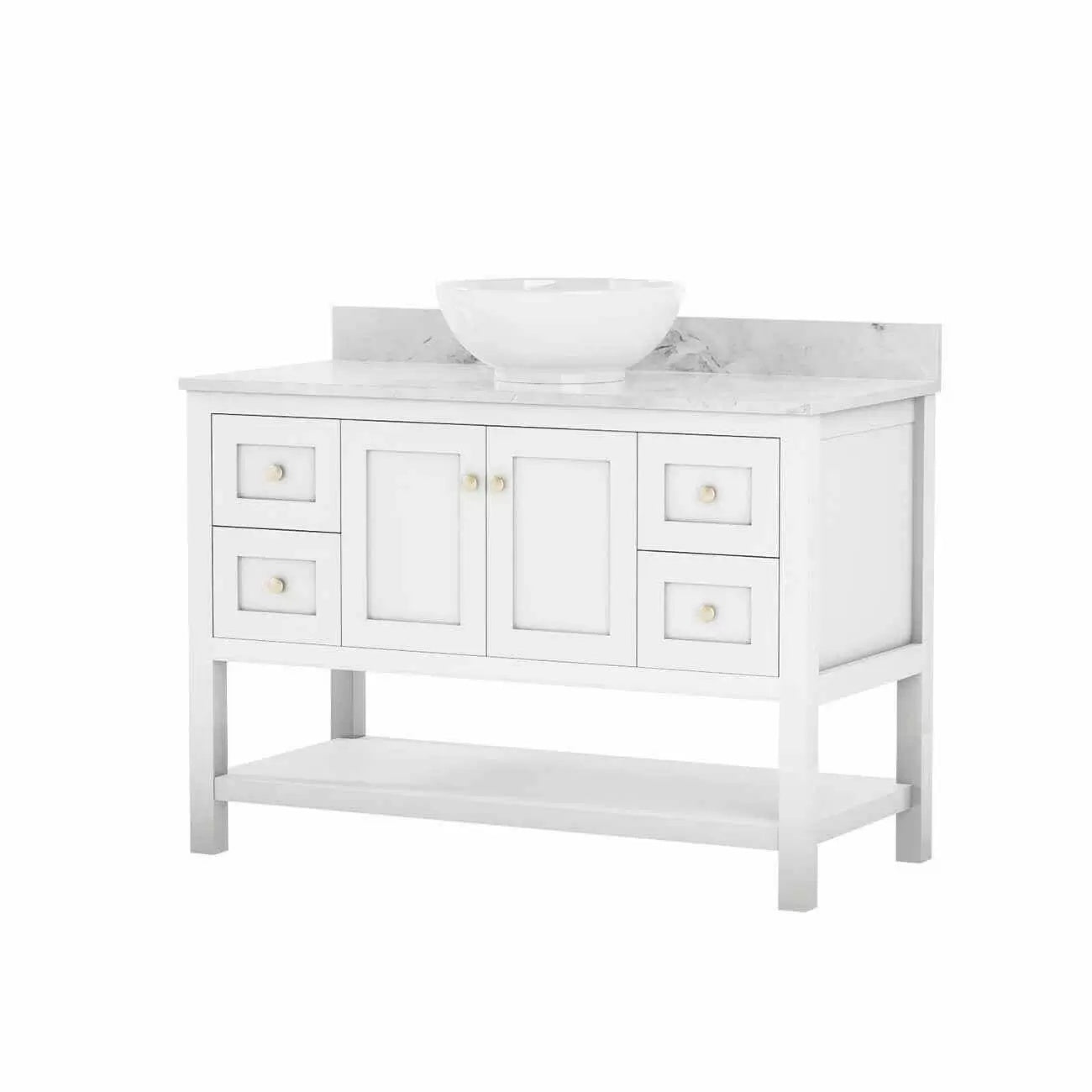 Carlow 48 Inch Modern Console Vanity-White-White Carrara Marble / Vessel Sink | Alternative Image 01 | countertop finish:White Carrara Marble | sink installation type:Vessel Sink | faucet centers:Single Hole