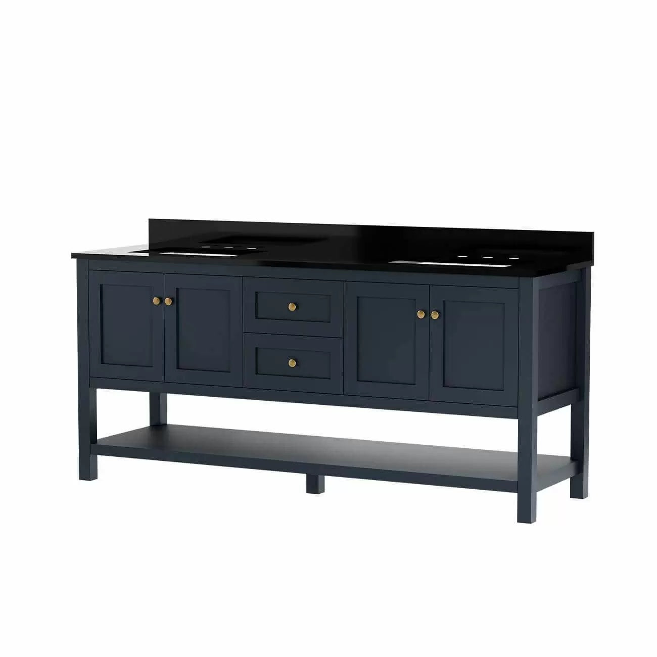 Carlow 72 Inch Modern Console Vanity-Navy Blue-Black Granite / Rectangle Sink | Alternative Image 01 | countertop finish:Black Granite | sink installation type:Rectangle Undermount | faucet centers:8"
