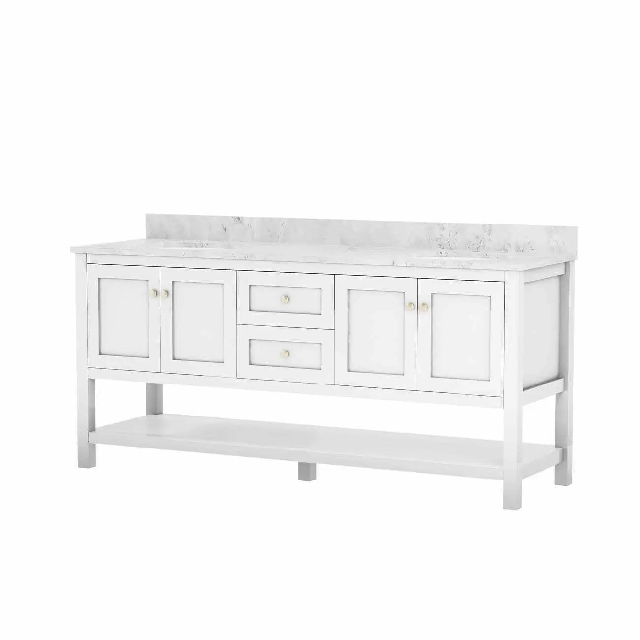 Carlow 72 Inch Modern Console Vanity-White-Black Granite / Rectangle Sink | Alternative Image 01 | countertop finish:Black Granite | sink installation type:Rectangle Undermount | faucet centers:8"